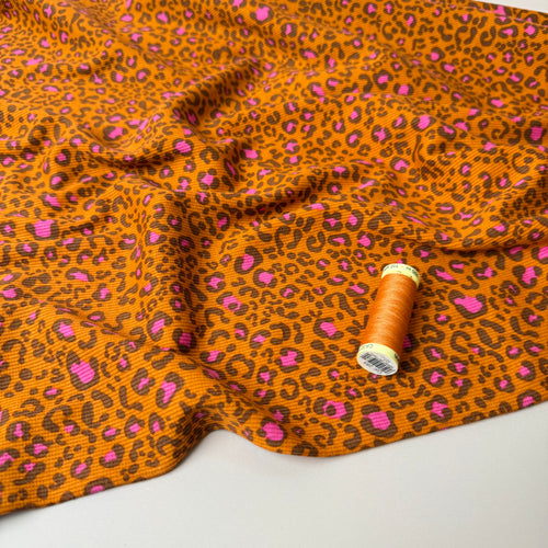 Animal Print Orange Cotton Ribbed Jersey
