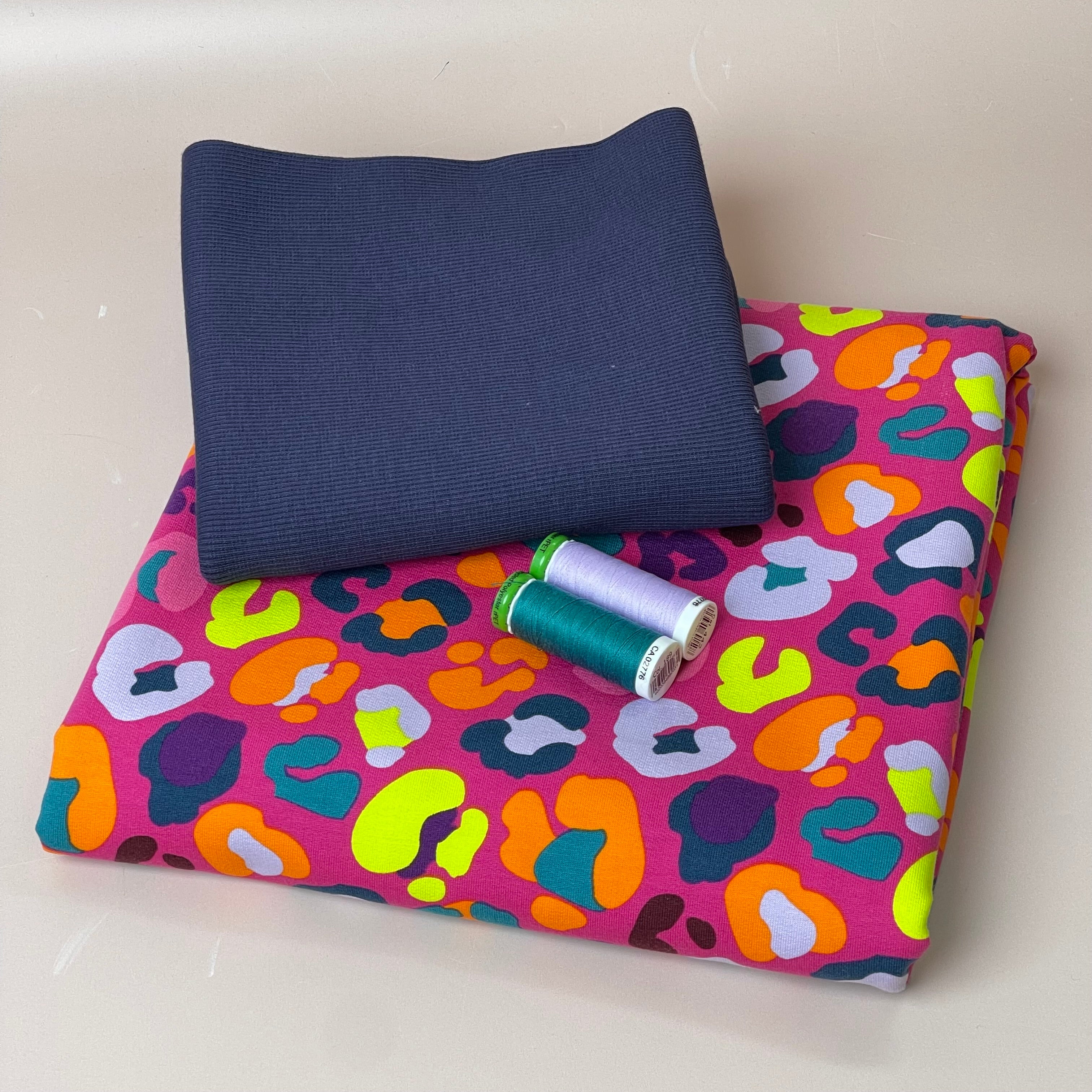 Colour Bundles - Rainbow Leopard Fuchsia Cotton French Terry & Ribbing