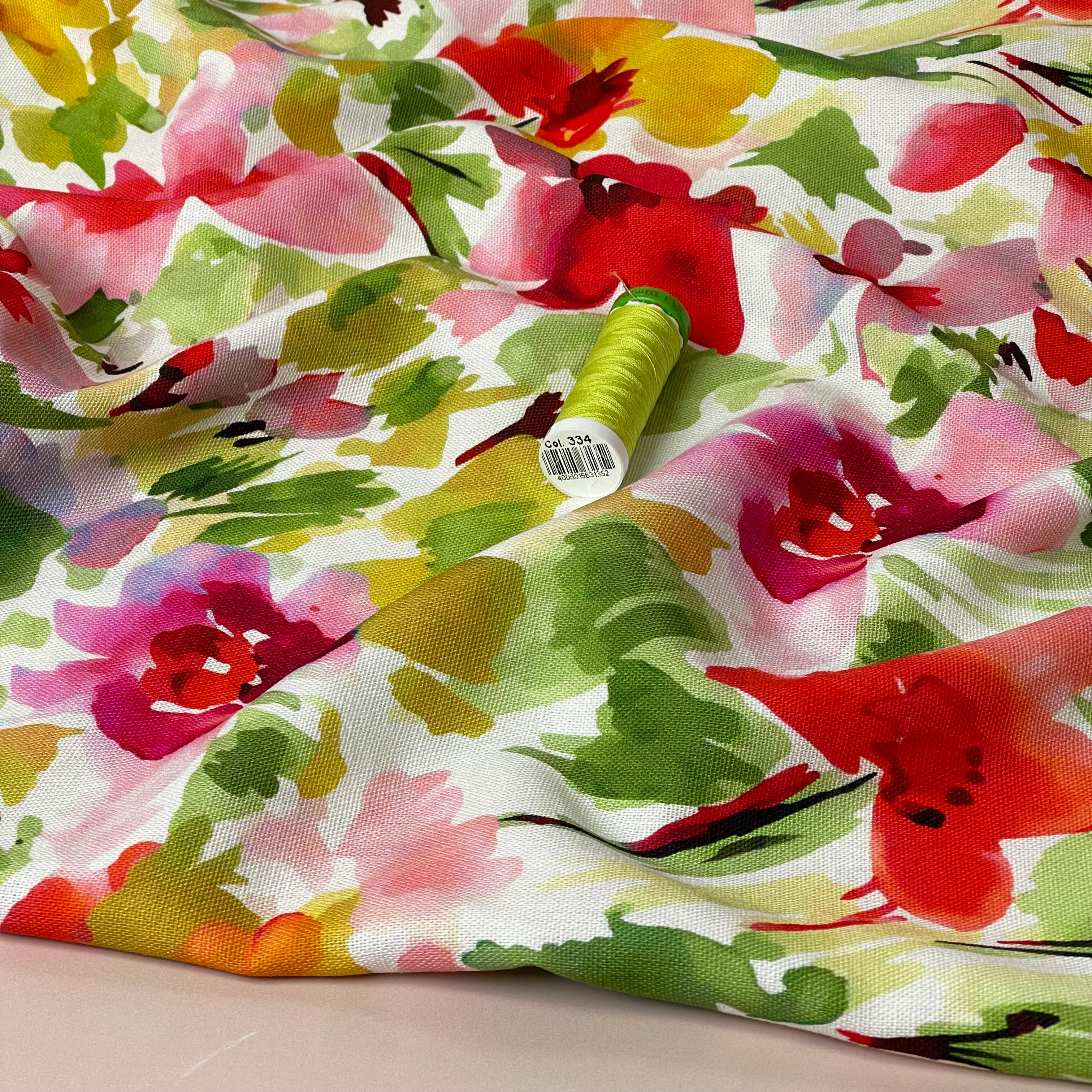 Vibrant Spring Blooms Viscose Linen Fabric