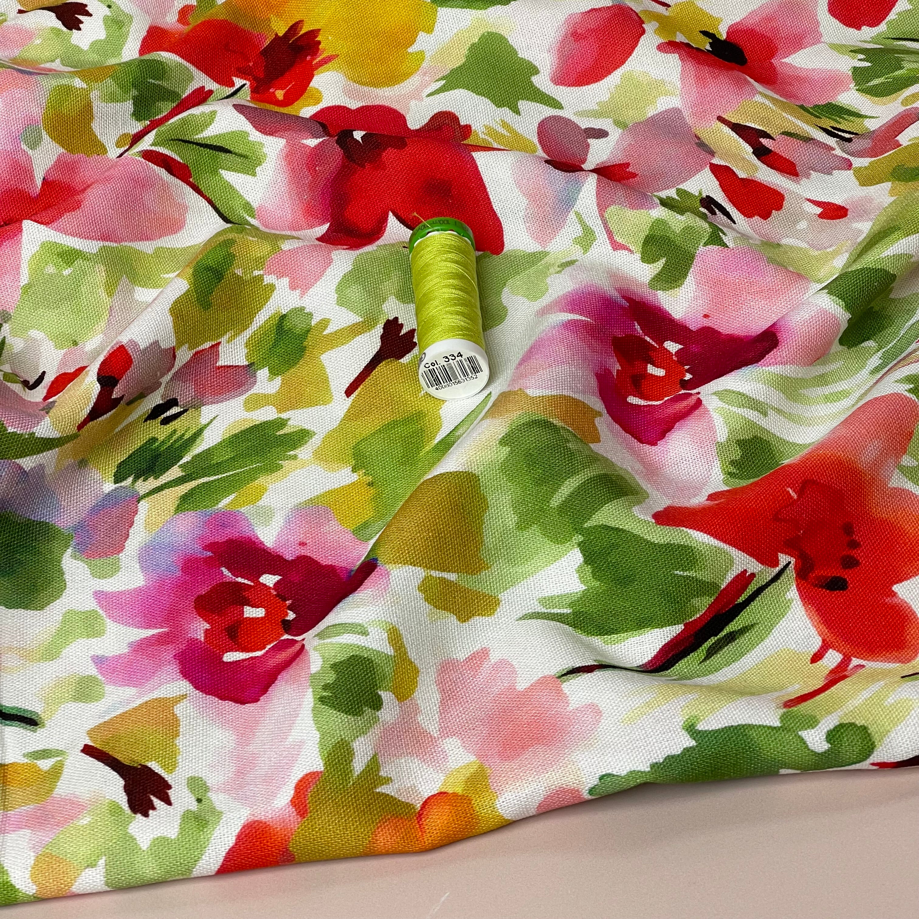Vibrant Spring Blooms Viscose Linen Fabric