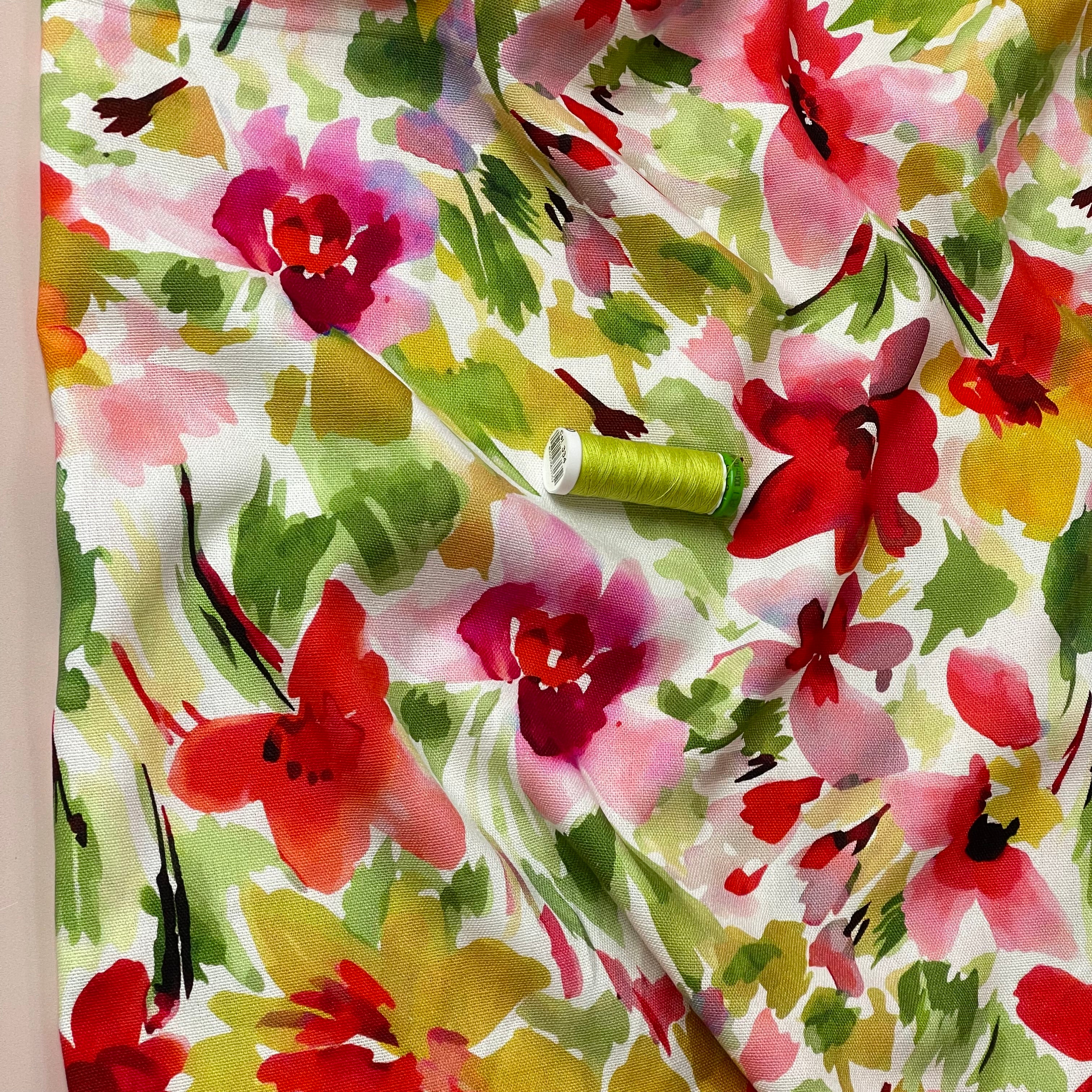 Vibrant Spring Blooms Viscose Linen Fabric