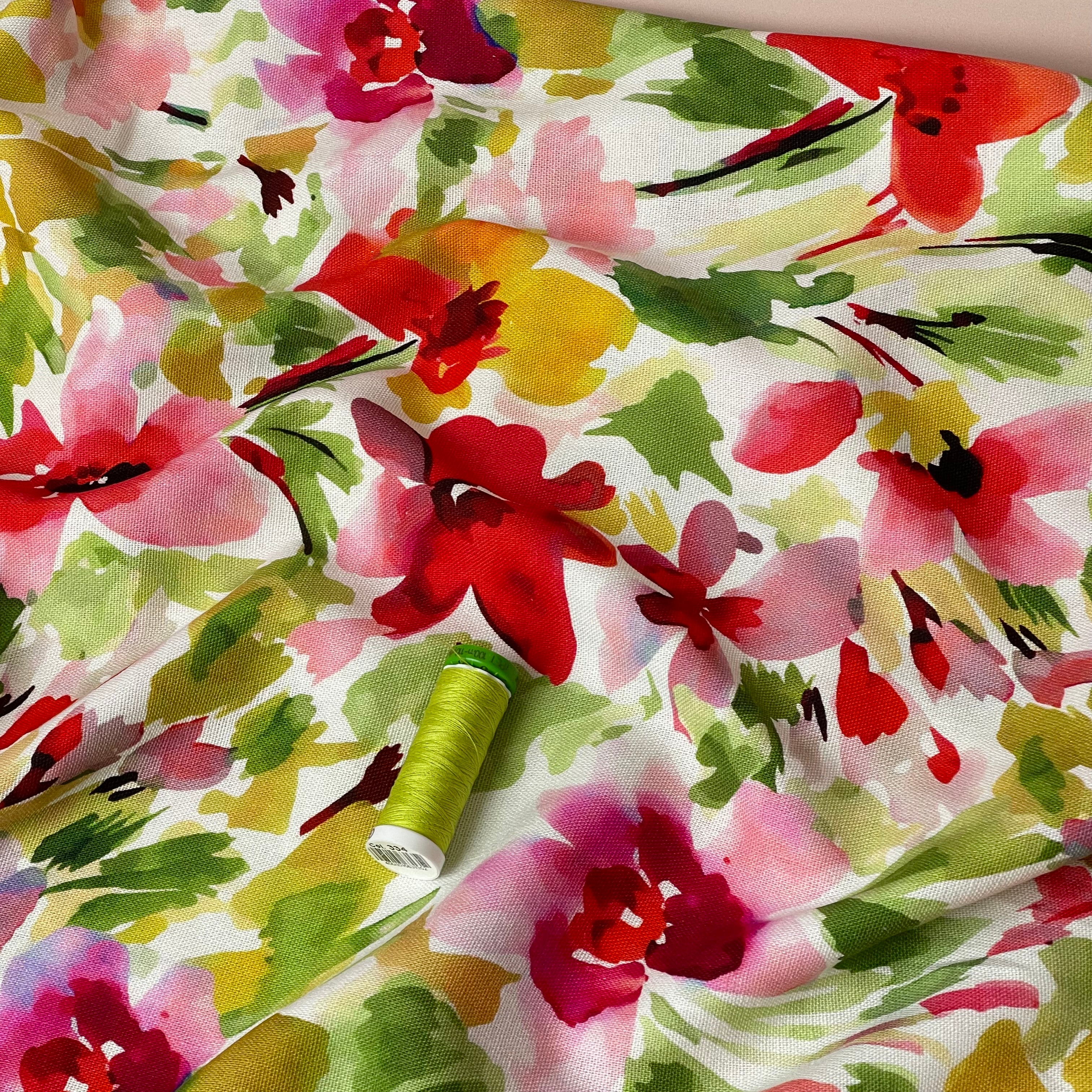 Vibrant Spring Blooms Viscose Linen Fabric