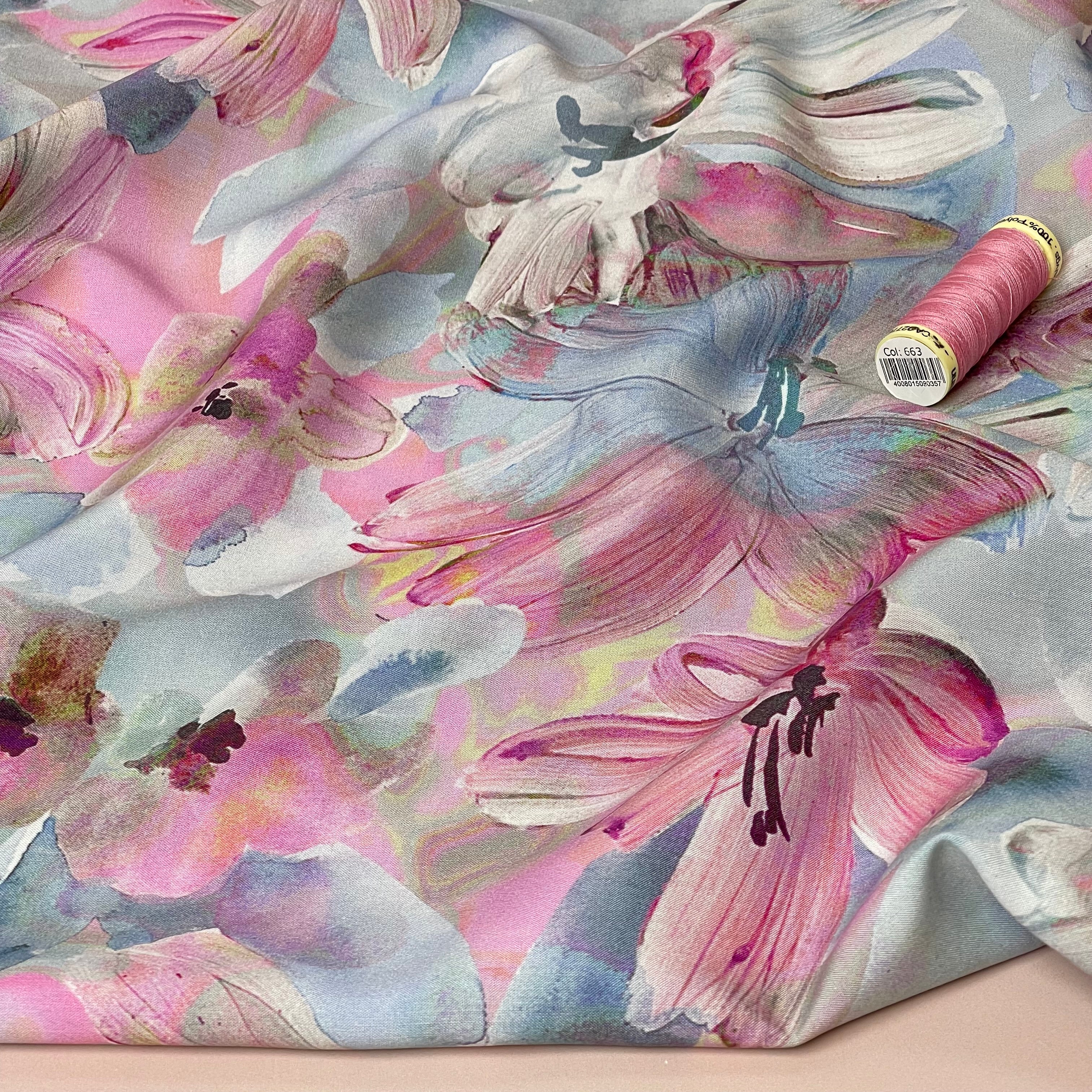 REMNANT 1.5 Metres - Oil Painted Flowers Viscose Fabric