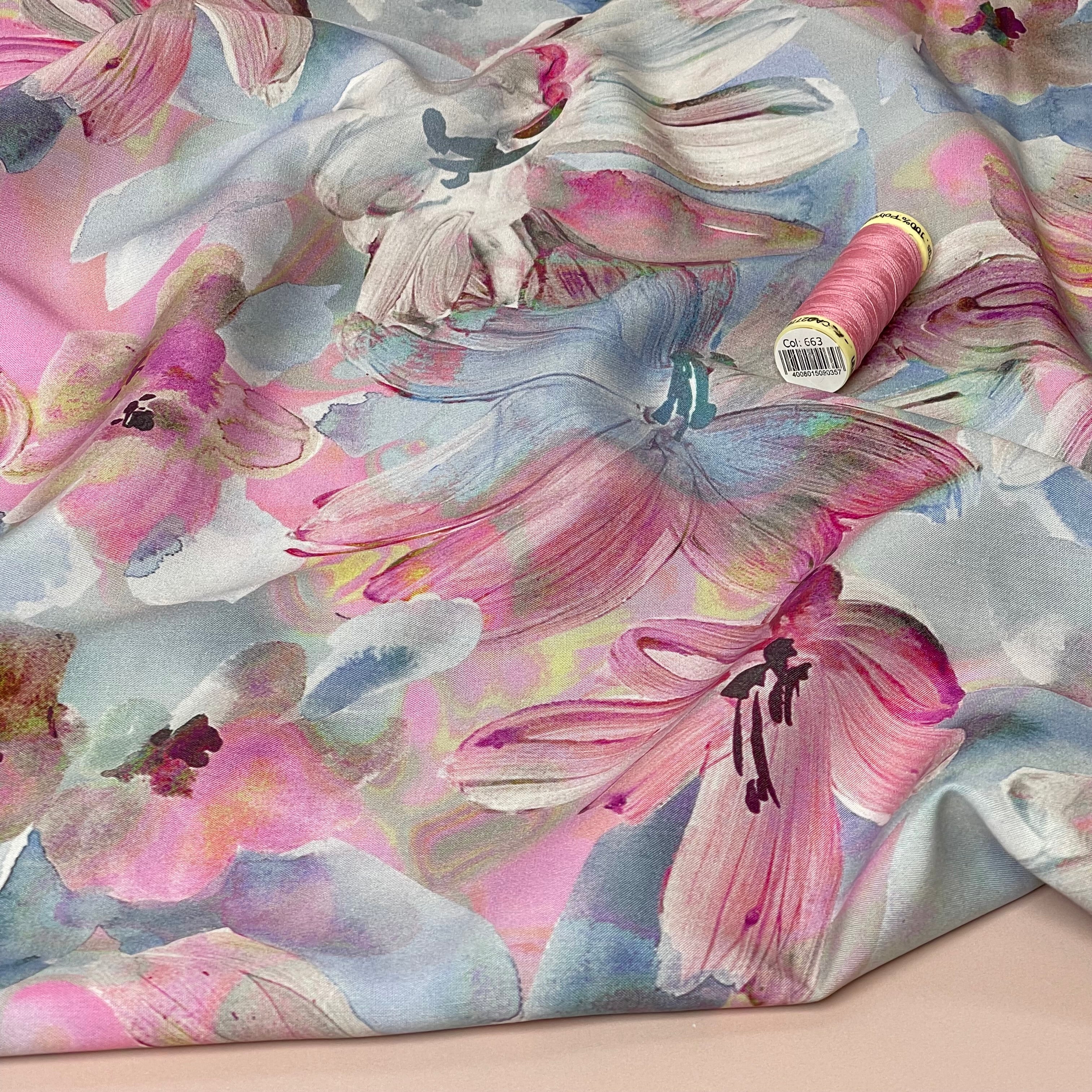 REMNANT 1.5 Metres - Oil Painted Flowers Viscose Fabric