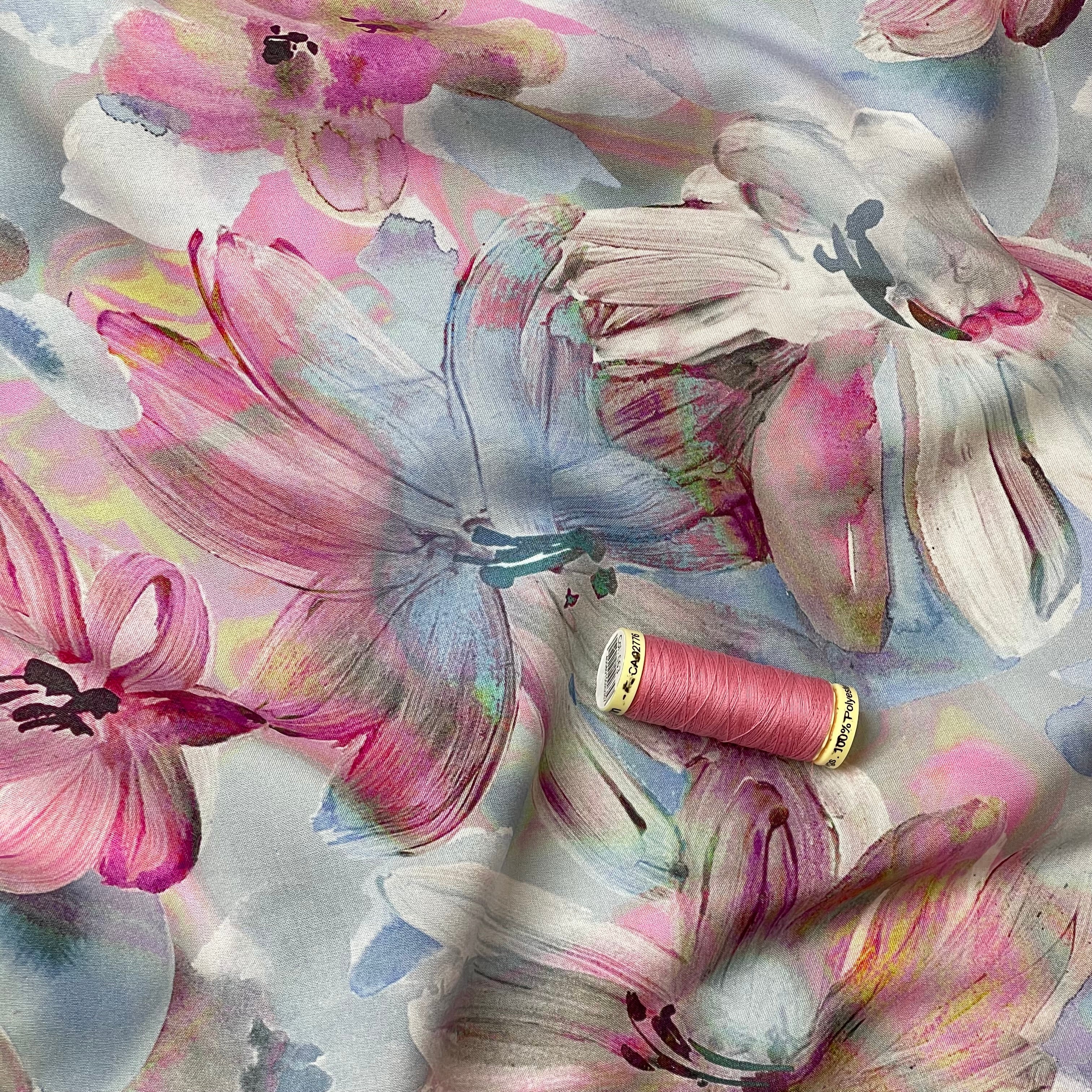 REMNANT 1.5 Metres - Oil Painted Flowers Viscose Fabric