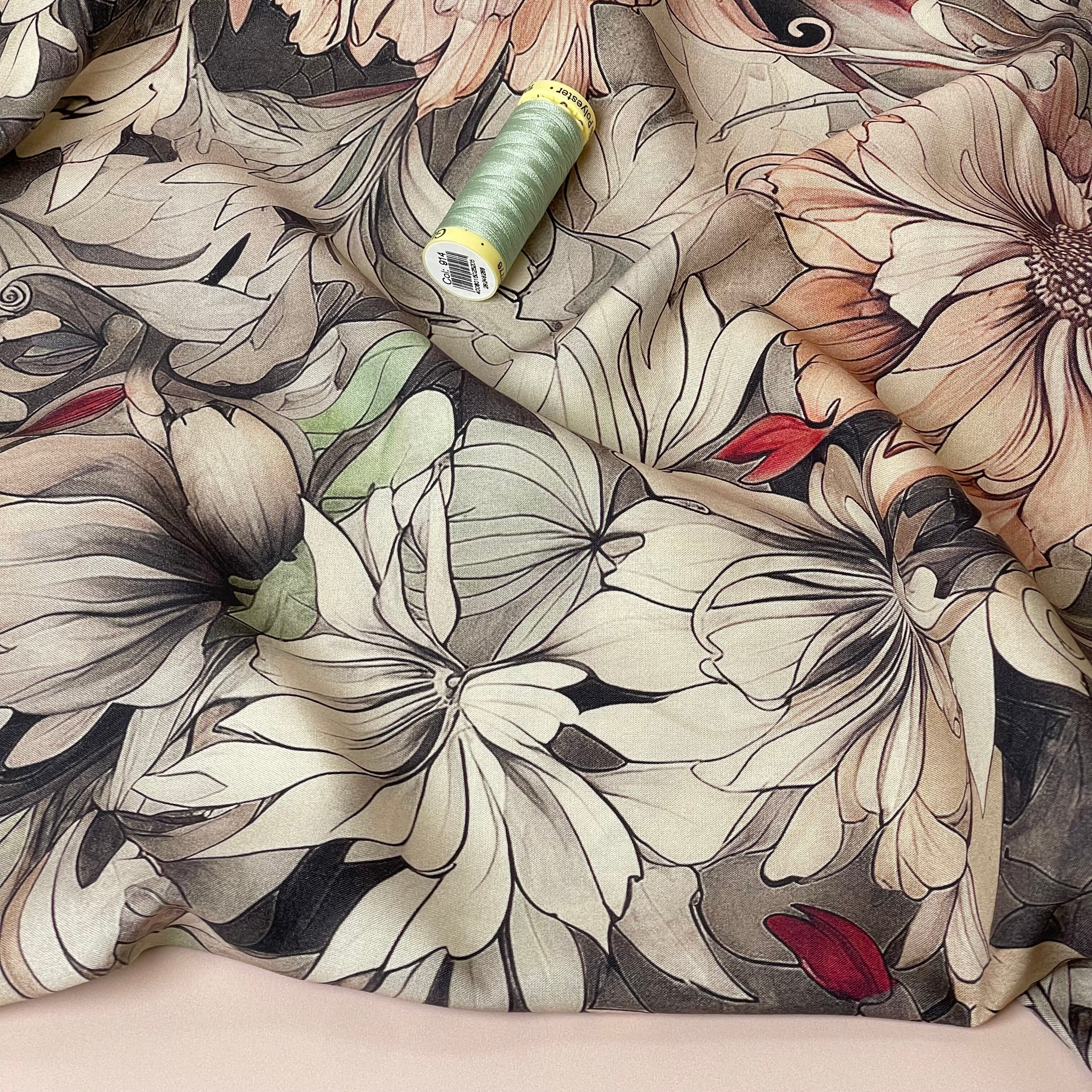 Neutral Florals Viscose Fabric