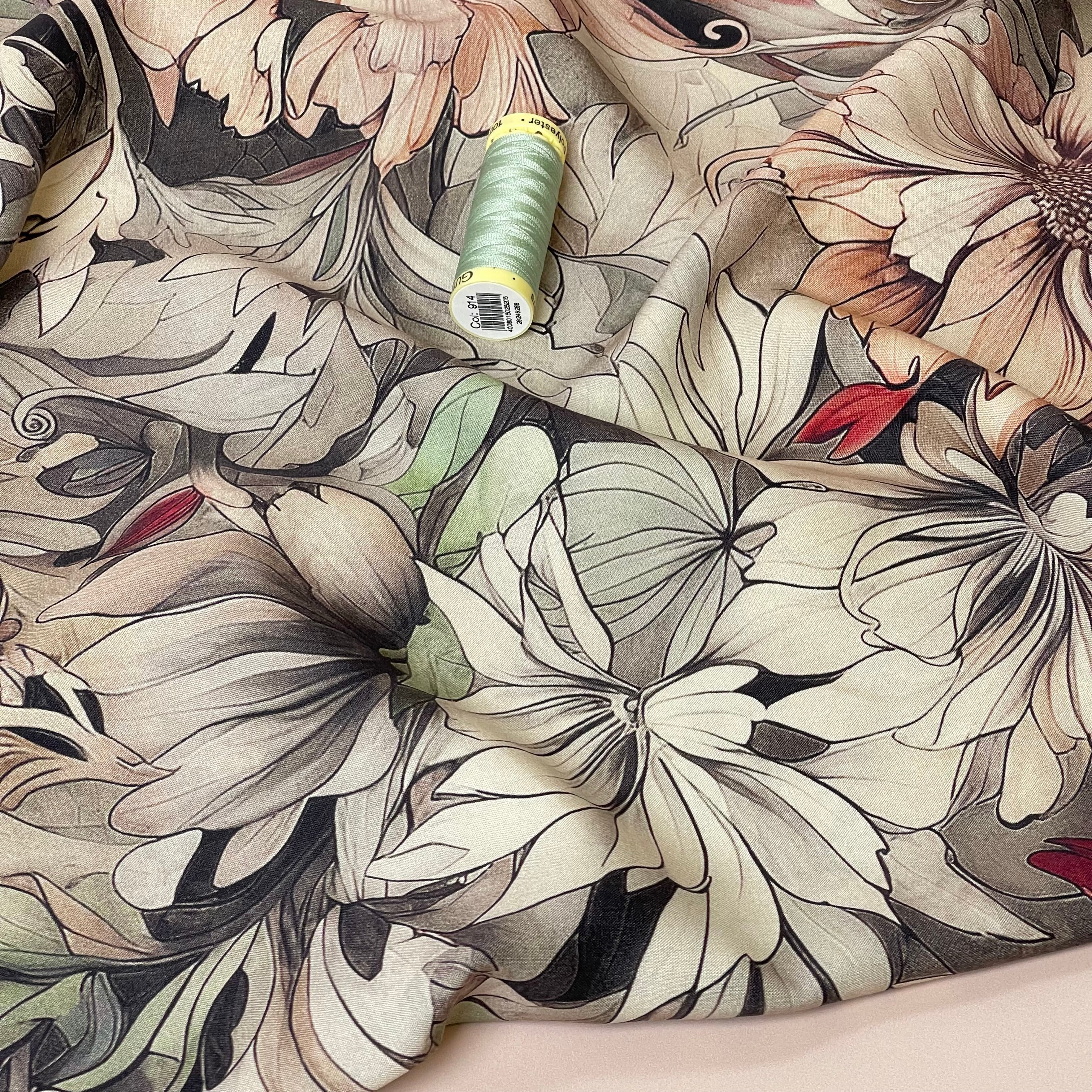 Neutral Florals Viscose Fabric