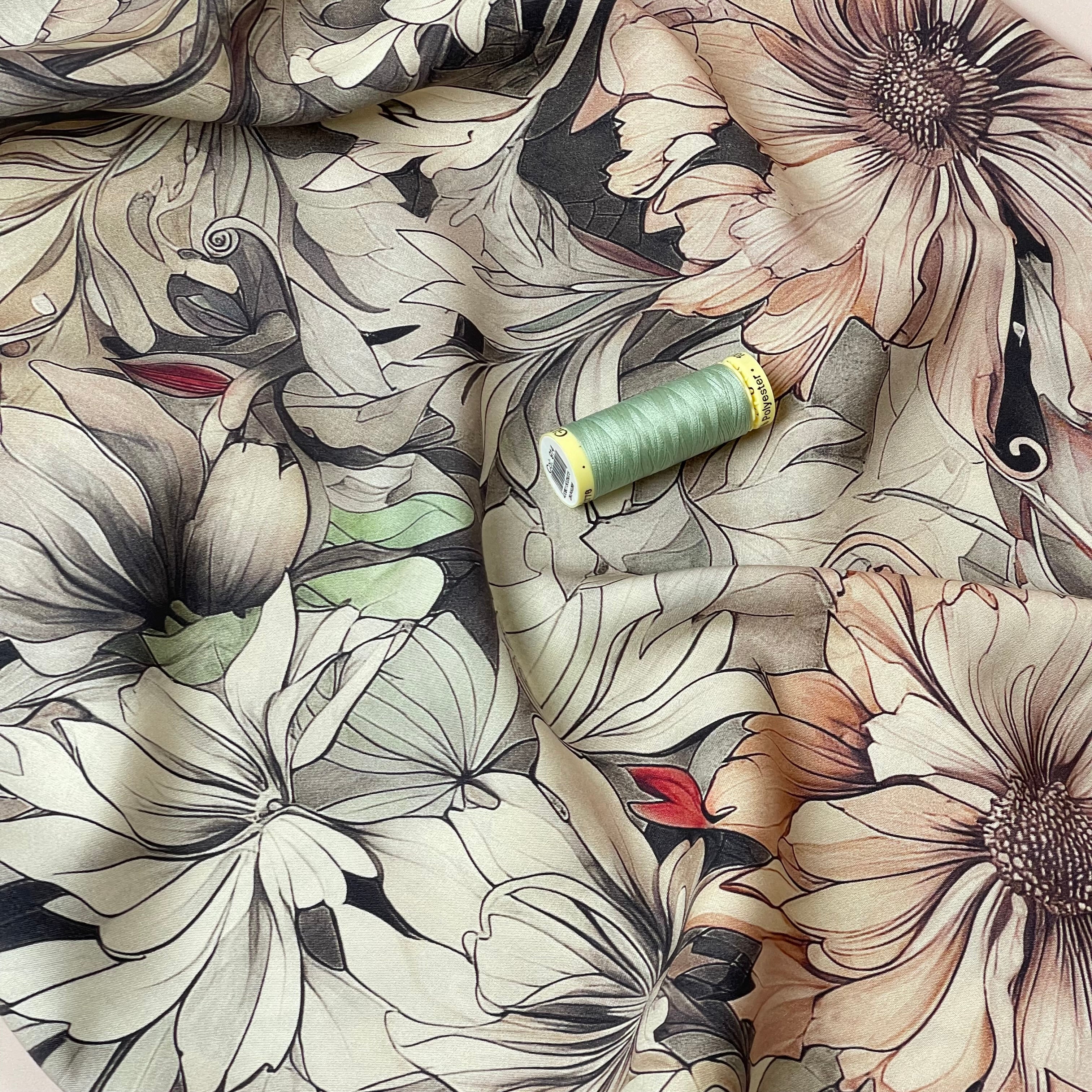 Neutral Florals Viscose Fabric