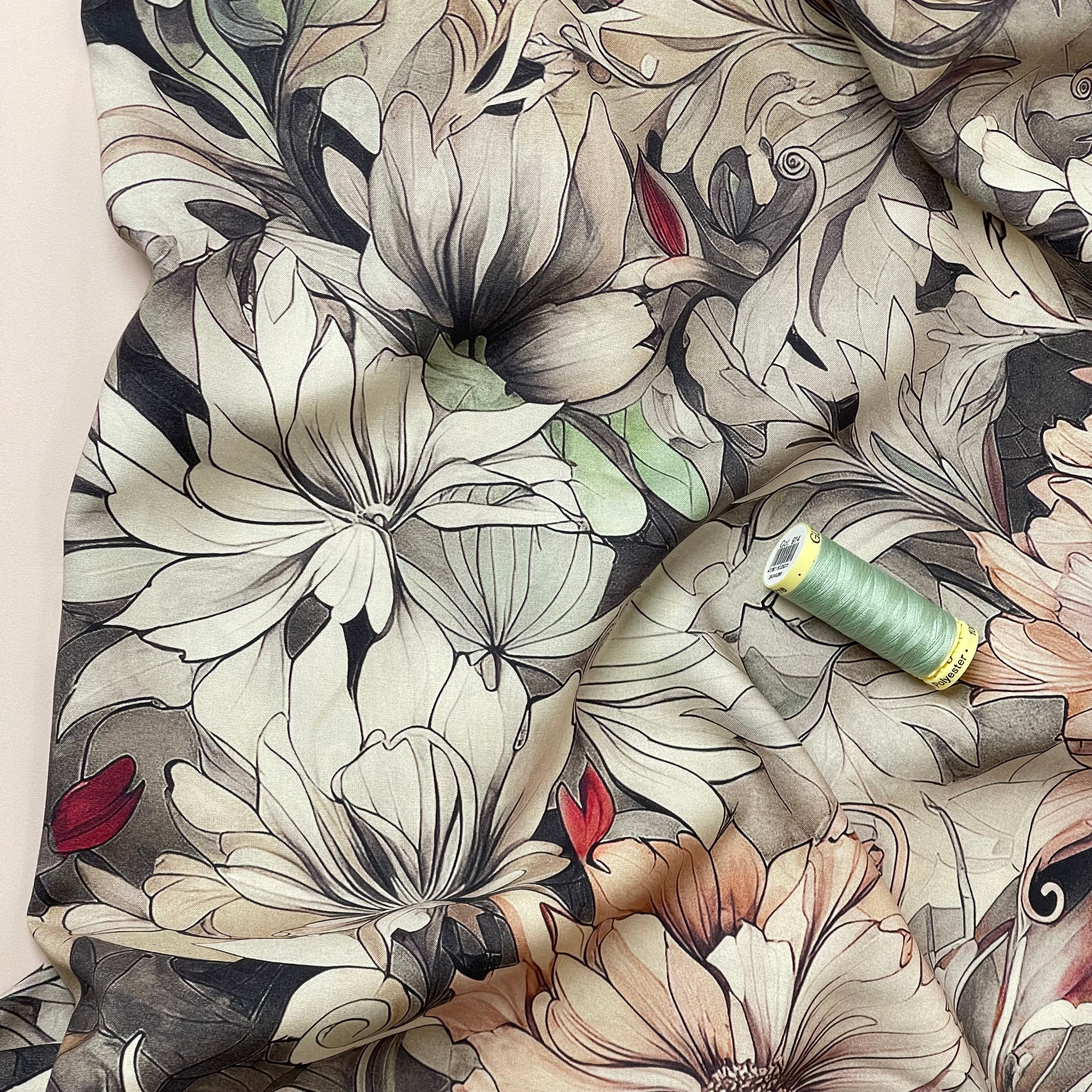Neutral Florals Viscose Fabric