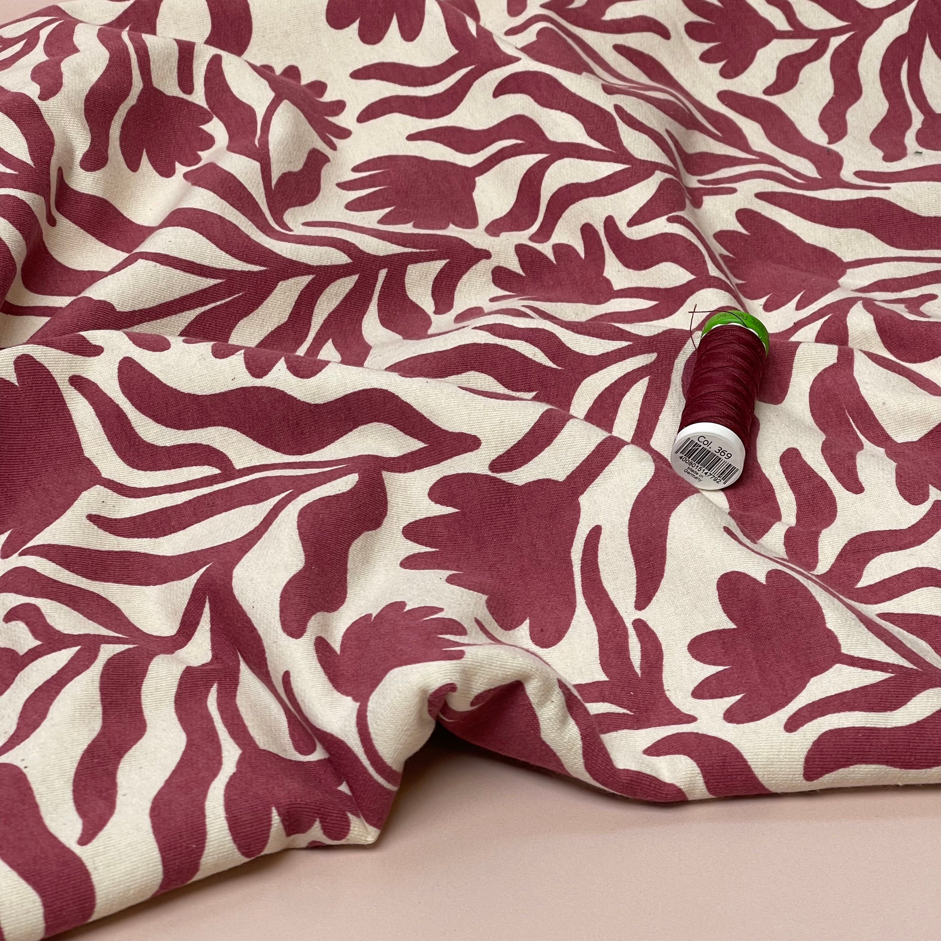 Burgundy Vines Cotton Sweat-shirting Fabric