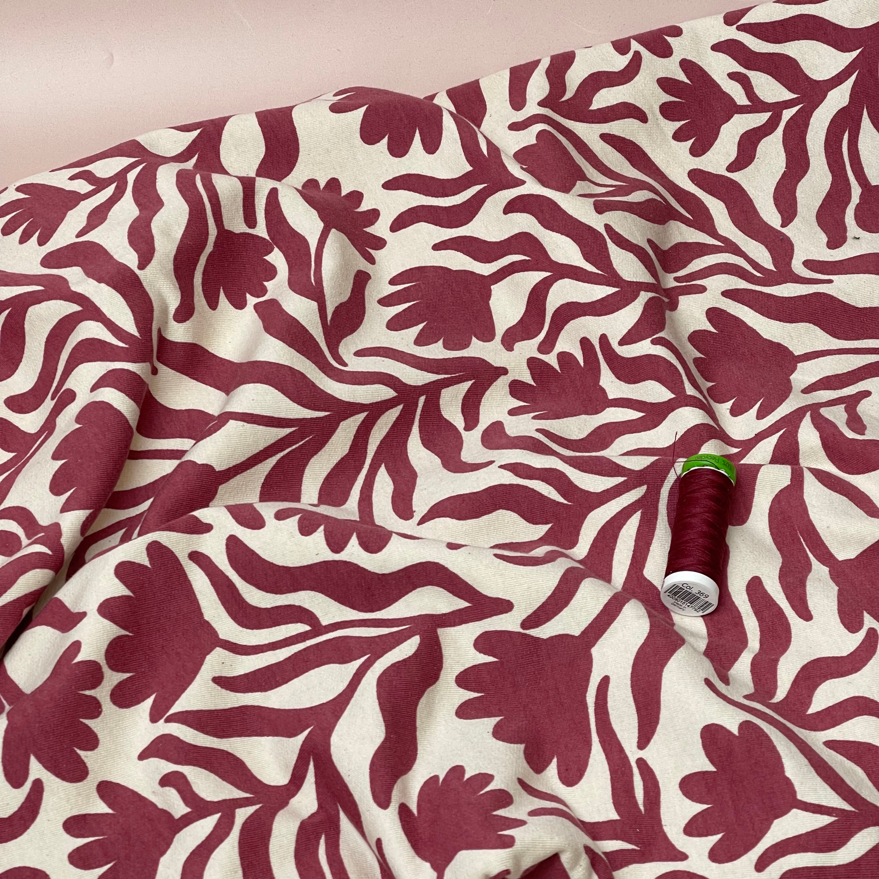 Burgundy Vines Cotton Sweat-shirting Fabric