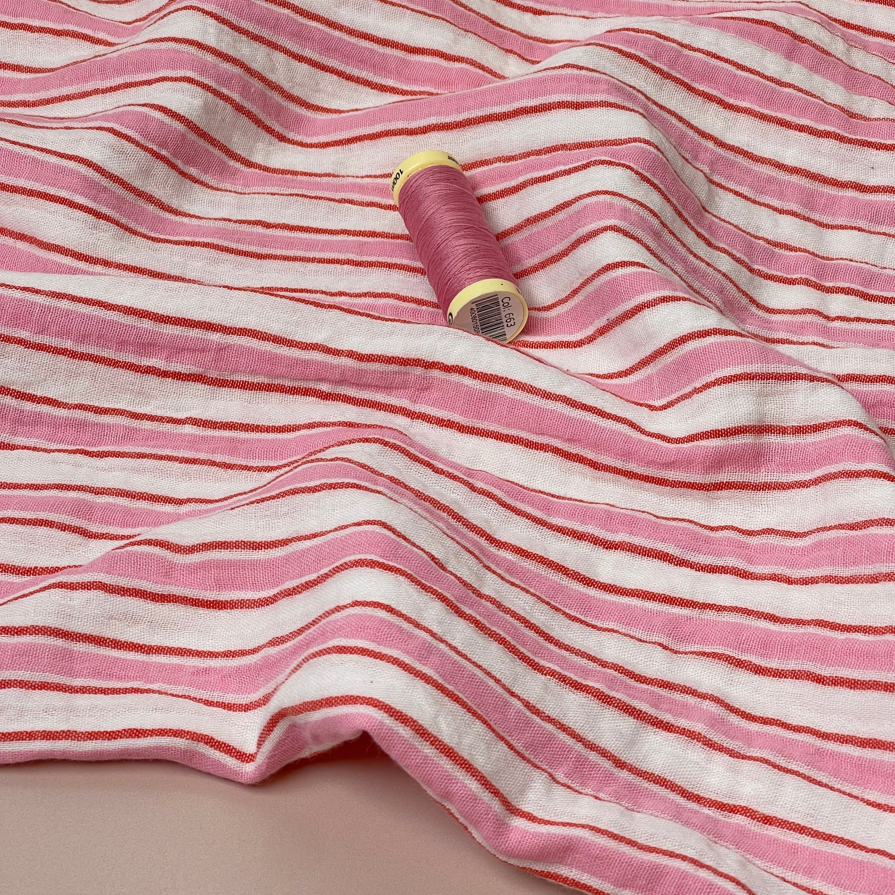 Yarn Dyed candy Pink Stripes Cotton Double Gauze