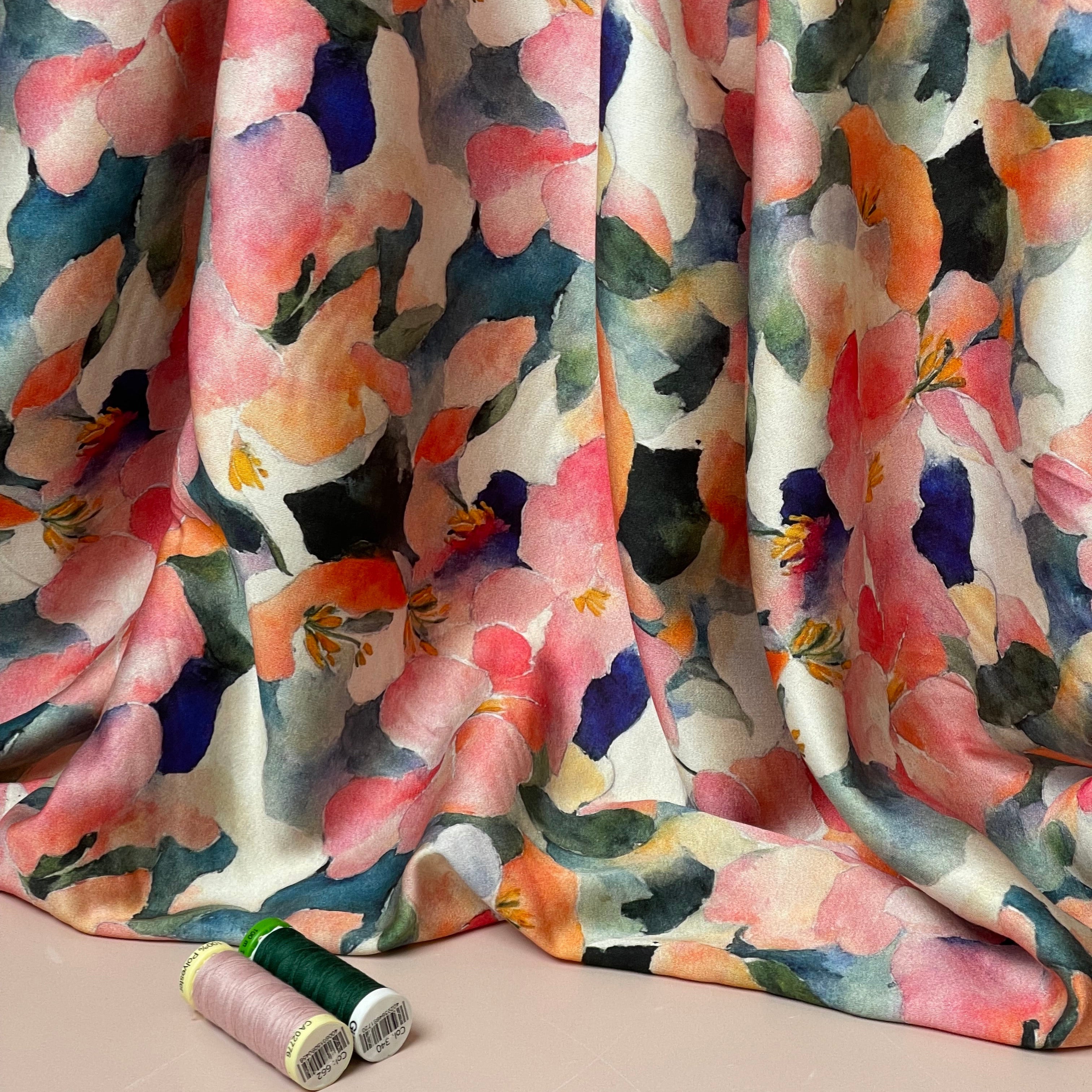 Peach Petals Viscose Sateen Fabric