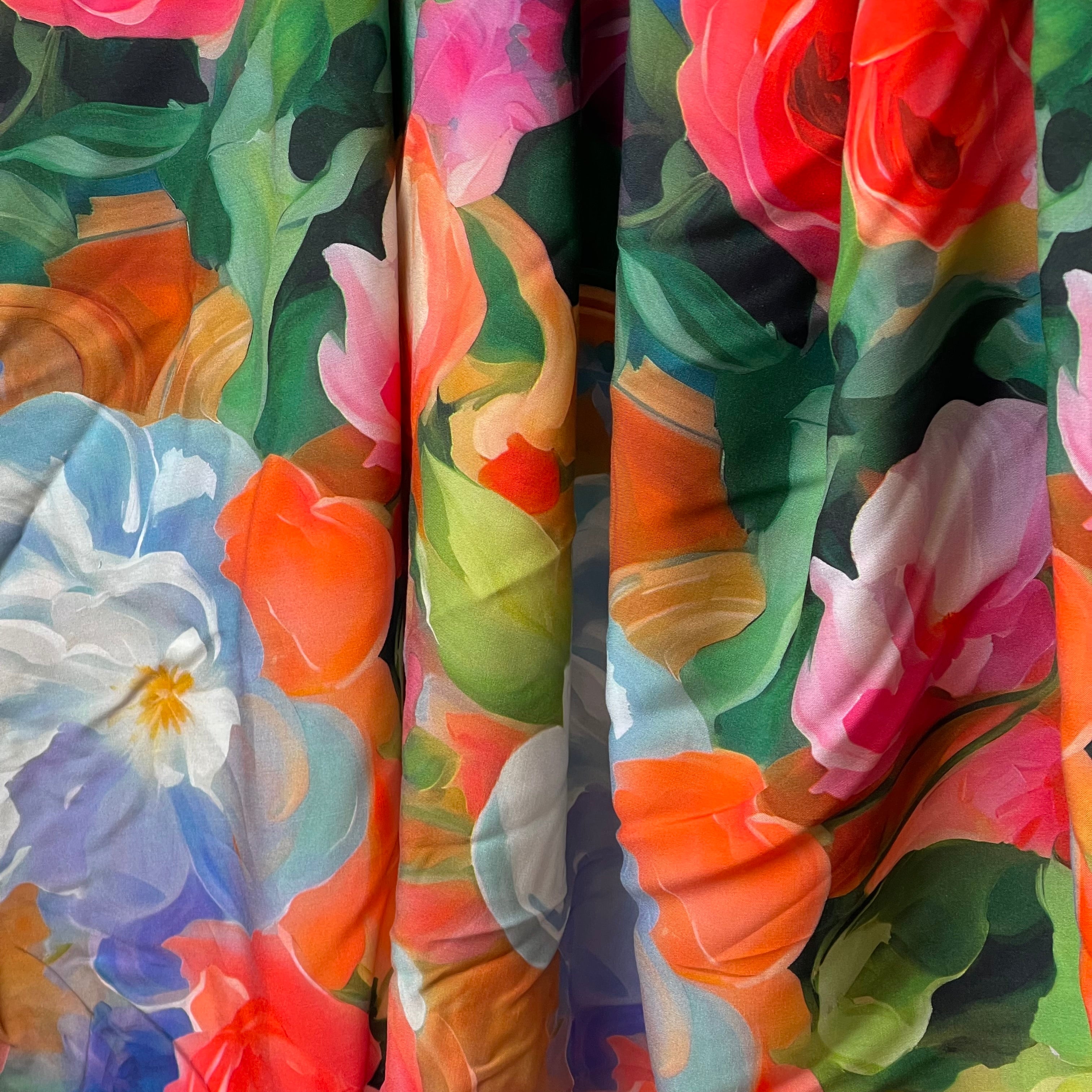Painted Rose Garden Viscose Fabric