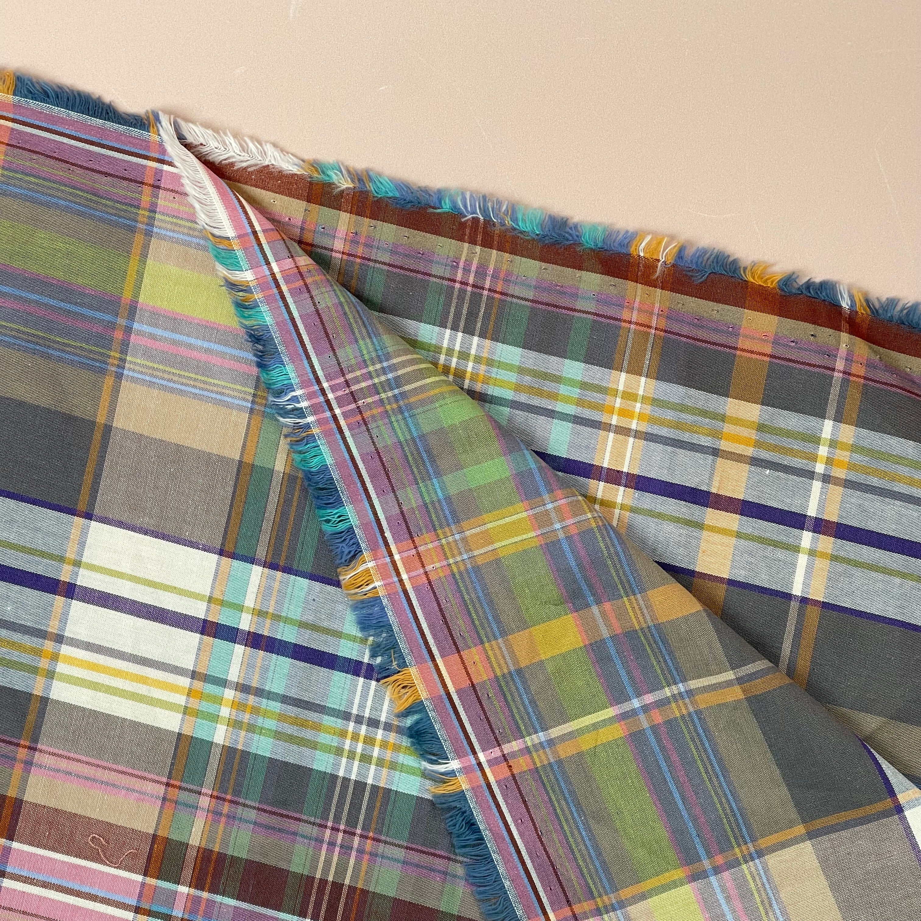 Yarn Dyed Lilac and Green Checks Cotton Fabric