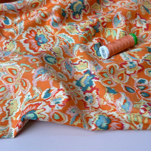 Hazy Paisley Orange Cotton Lawn Fabric