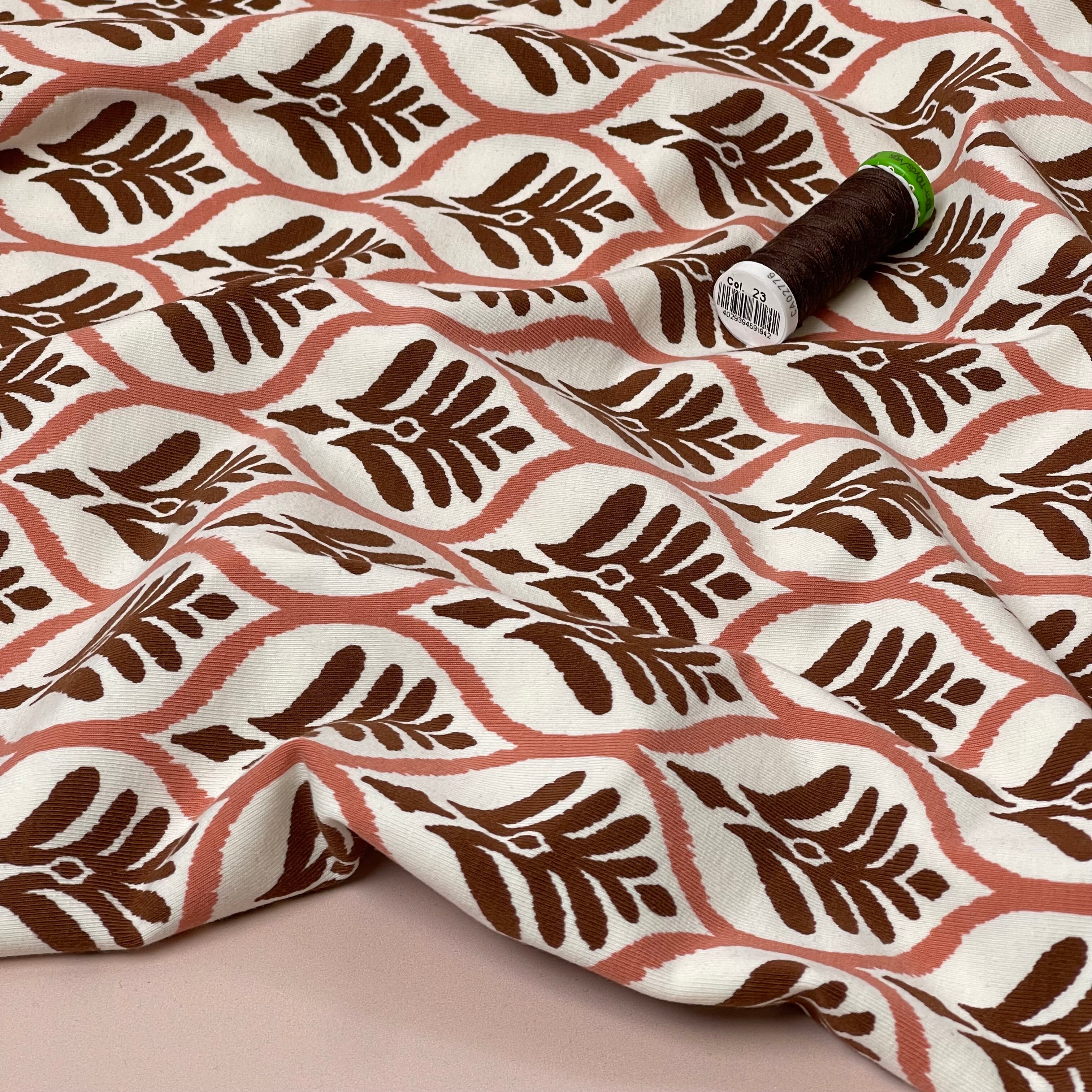 Leaf Stamps in Dusty Rose Cotton Jersey Fabric