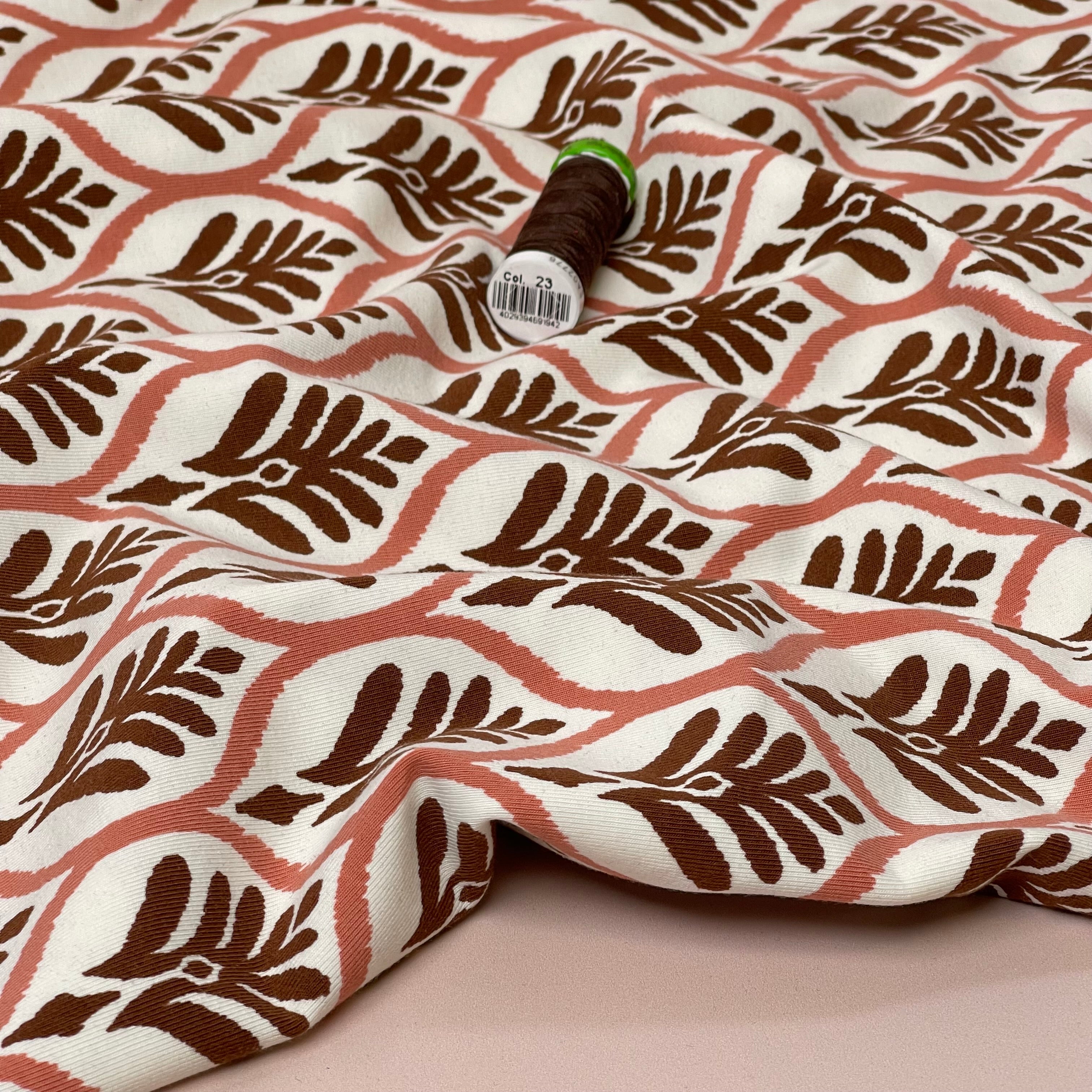 Leaf Stamps in Dusty Rose Cotton Jersey Fabric