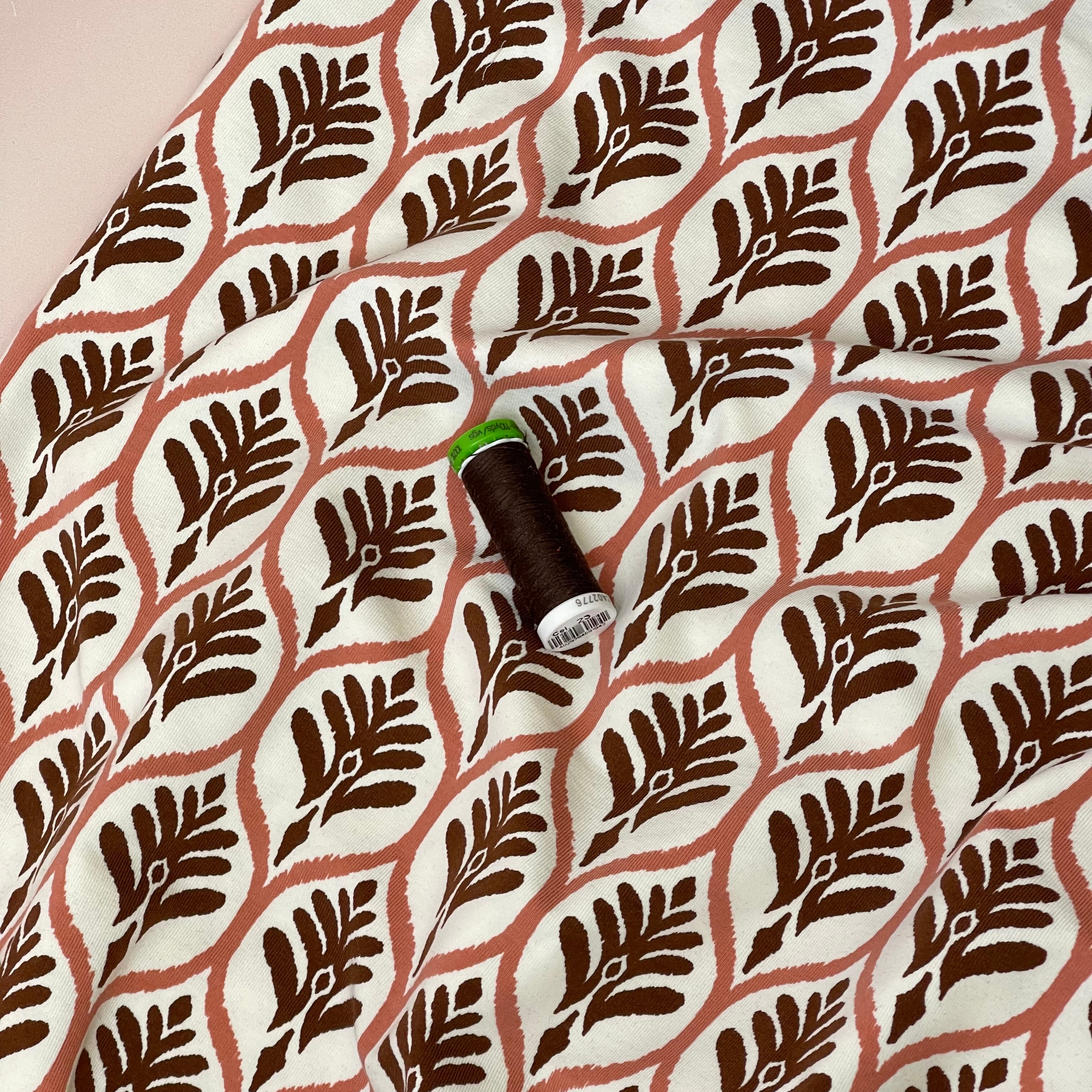 Leaf Stamps in Dusty Rose Cotton Jersey Fabric