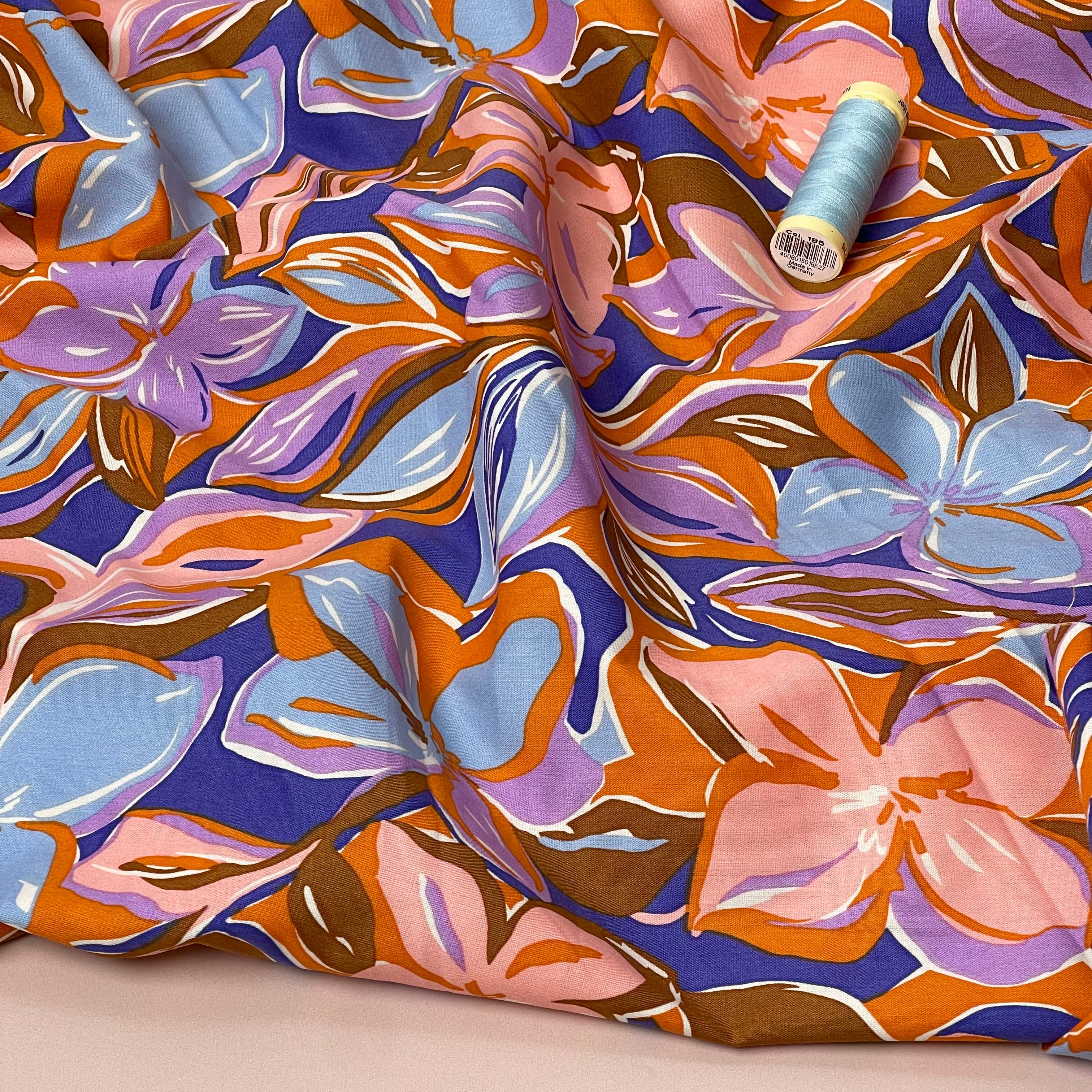 Painted Flowers Viscose Cotton Fabric