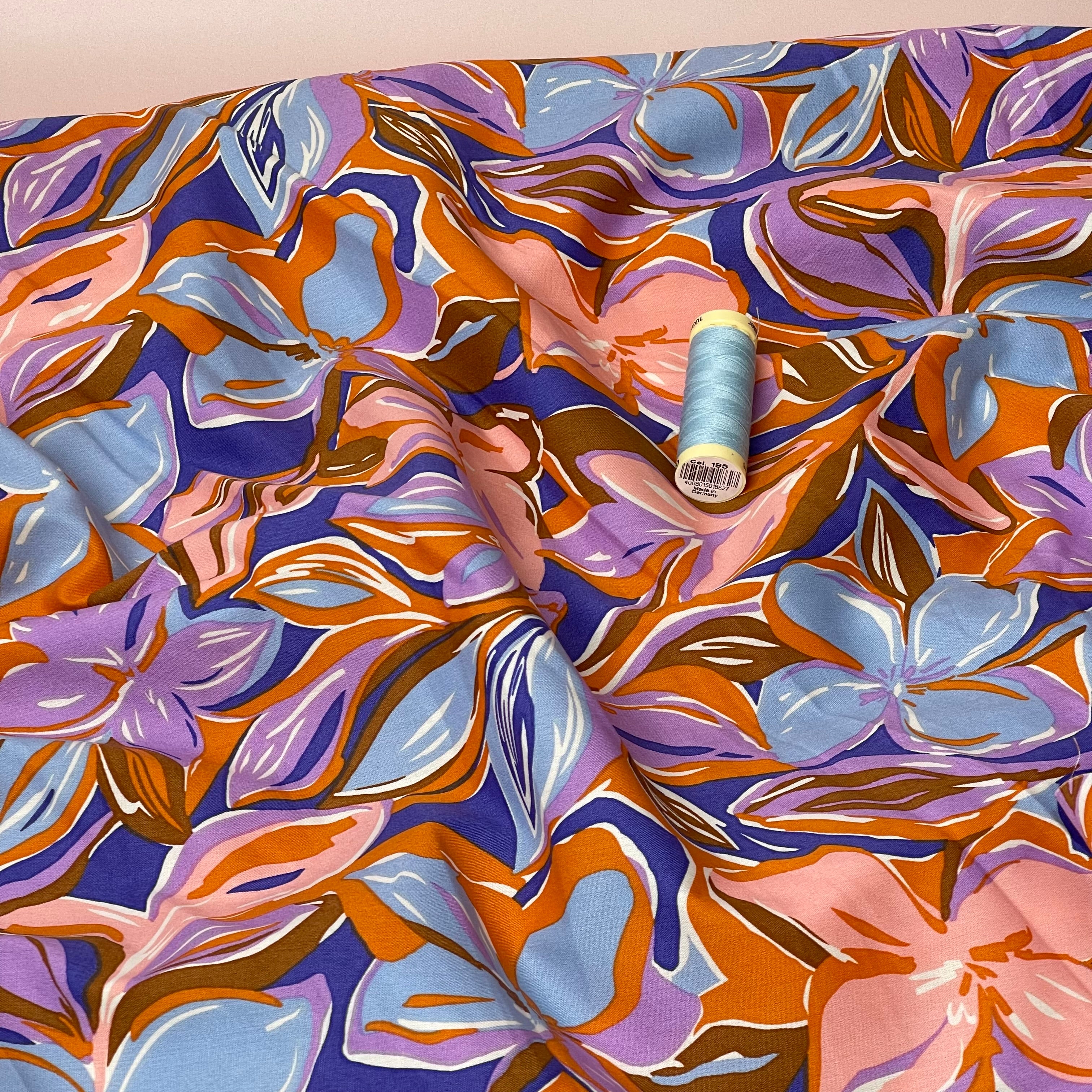 Painted Flowers Viscose Cotton Fabric