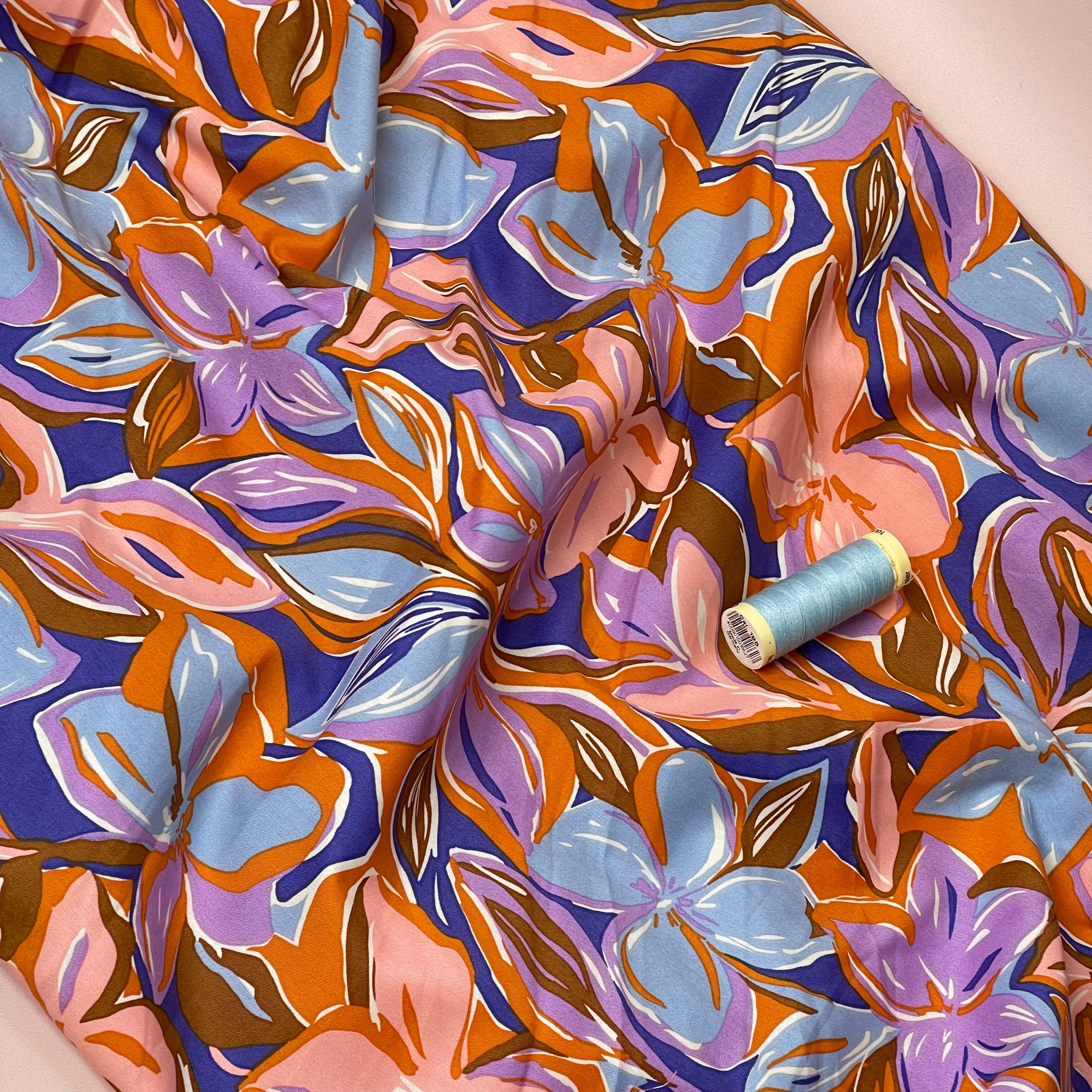 Painted Flowers Viscose Cotton Fabric