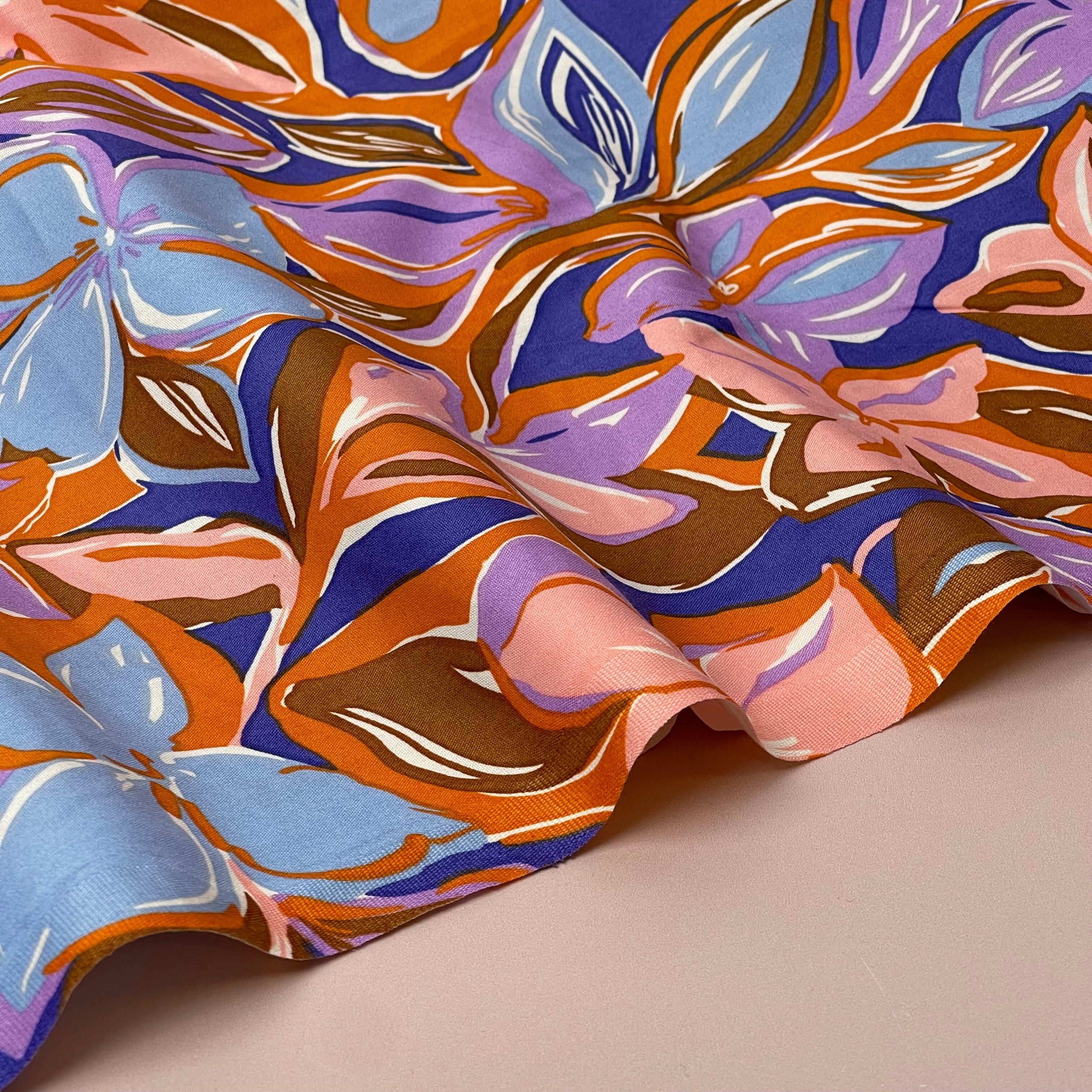 Painted Flowers Viscose Cotton Fabric