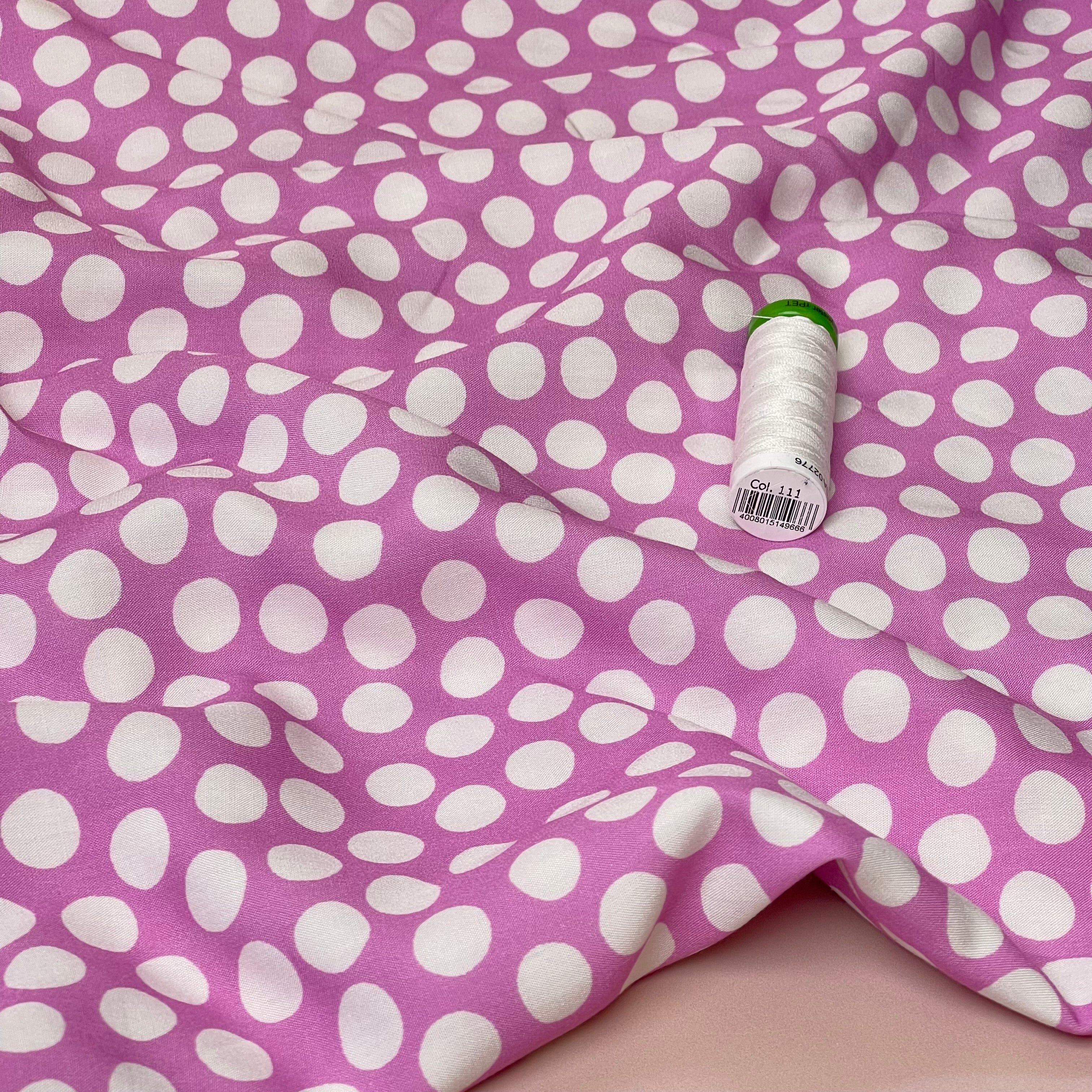 Snow Dots Pink & White Viscose Poplin Fabric