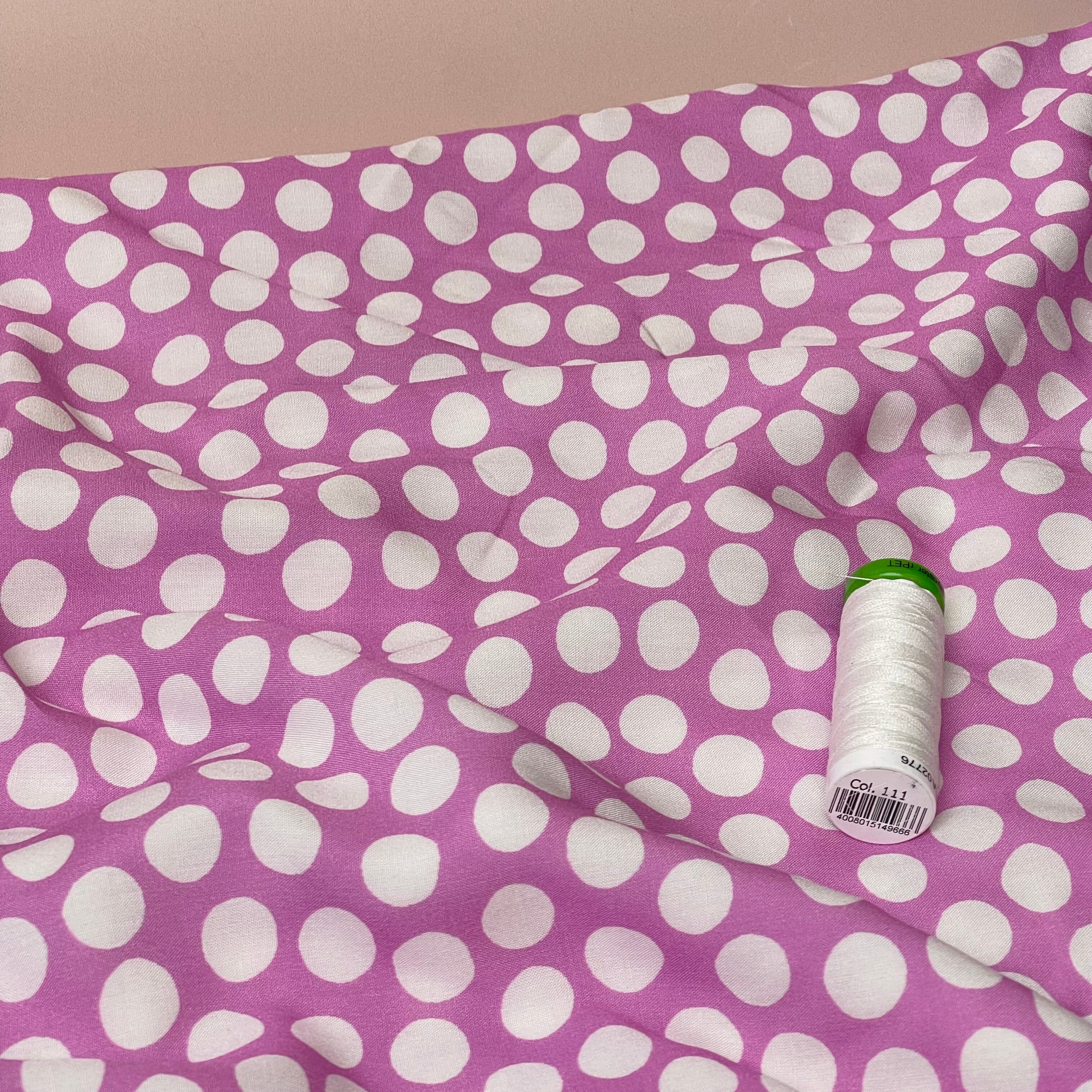 Snow Dots Pink & White Viscose Poplin Fabric