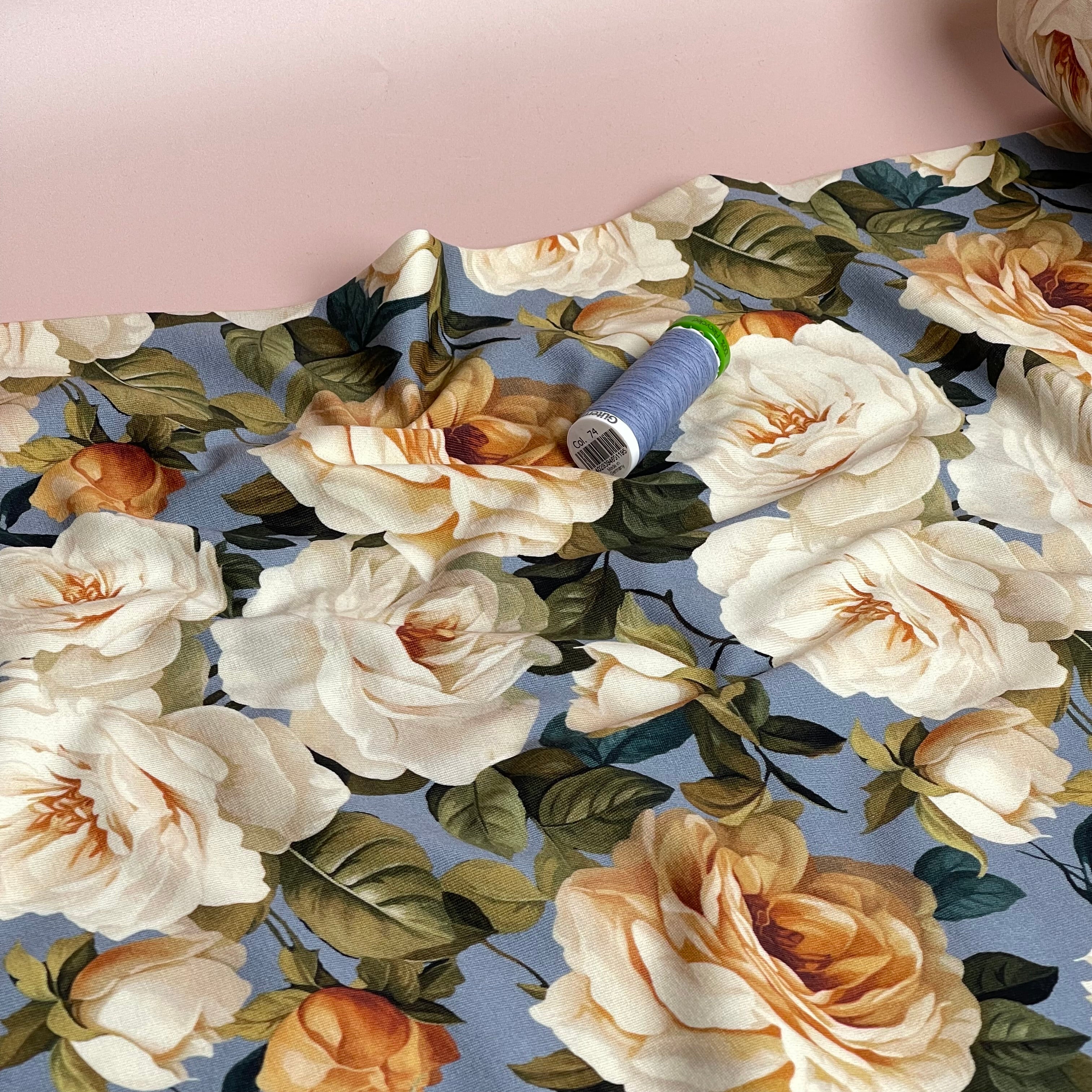 Danish Design - Roses on Blue Cotton Jersey