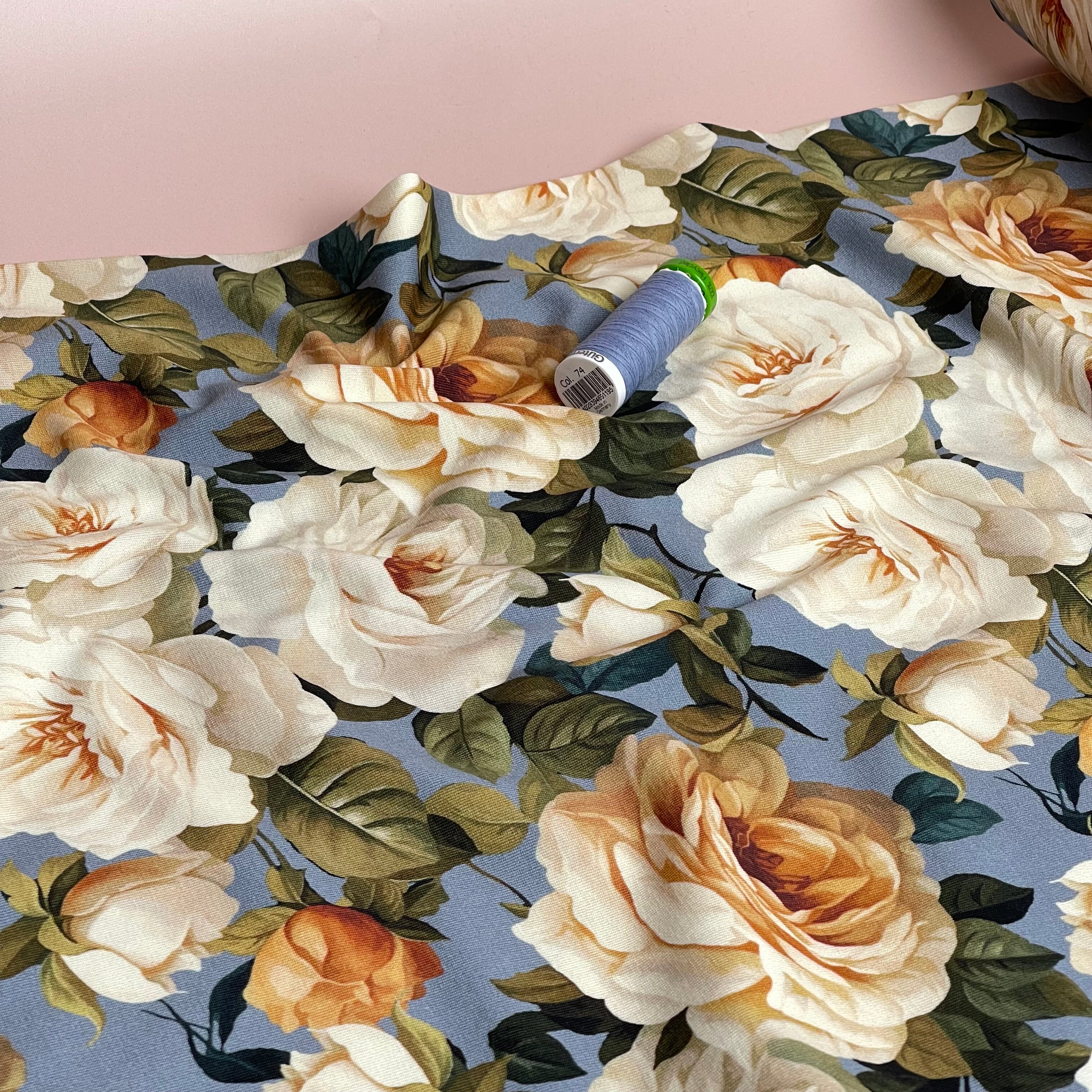 Danish Design - Roses on Blue Cotton Jersey