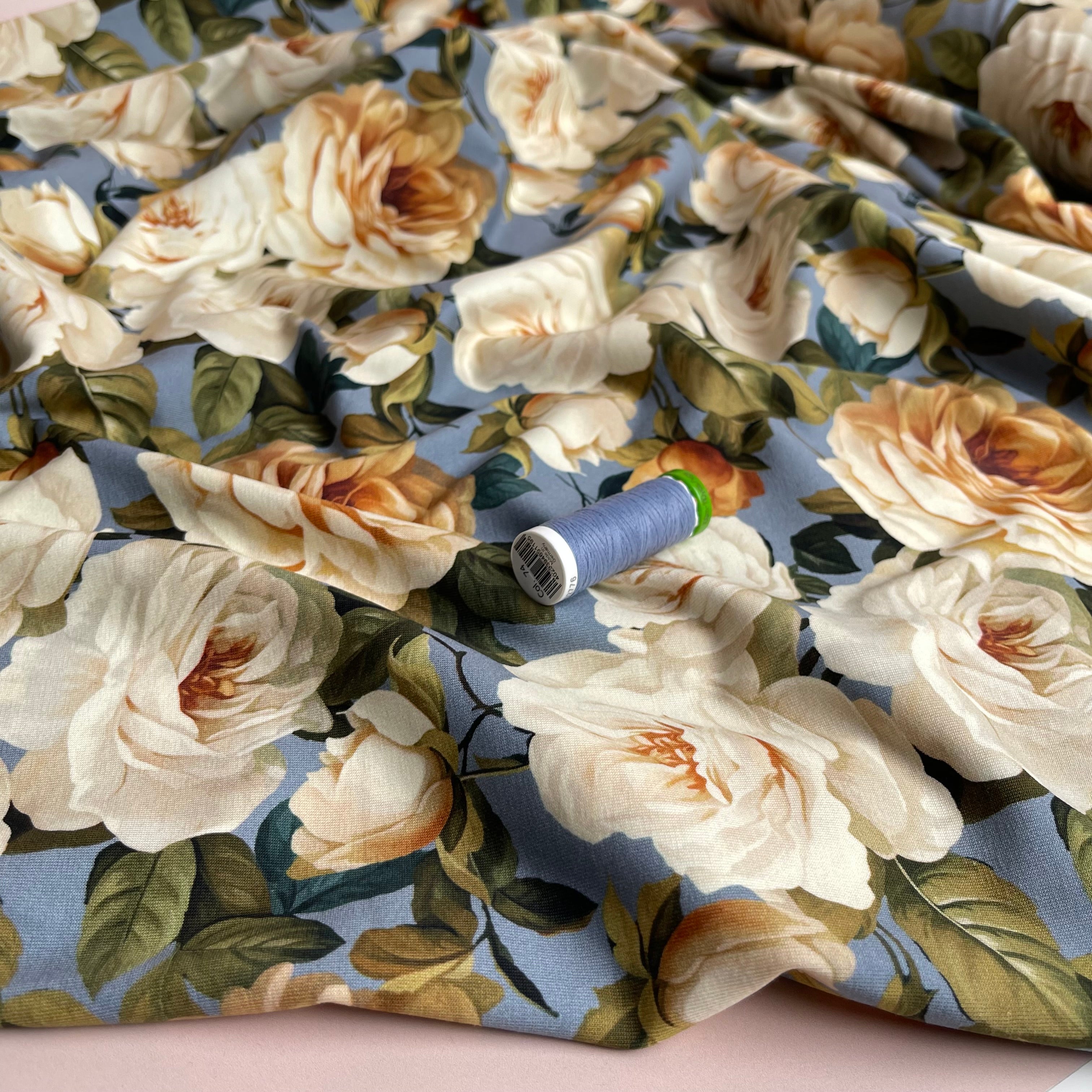 Danish Design - Roses on Blue Cotton Jersey