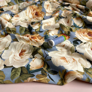 Danish Design - Roses on Blue Cotton Jersey