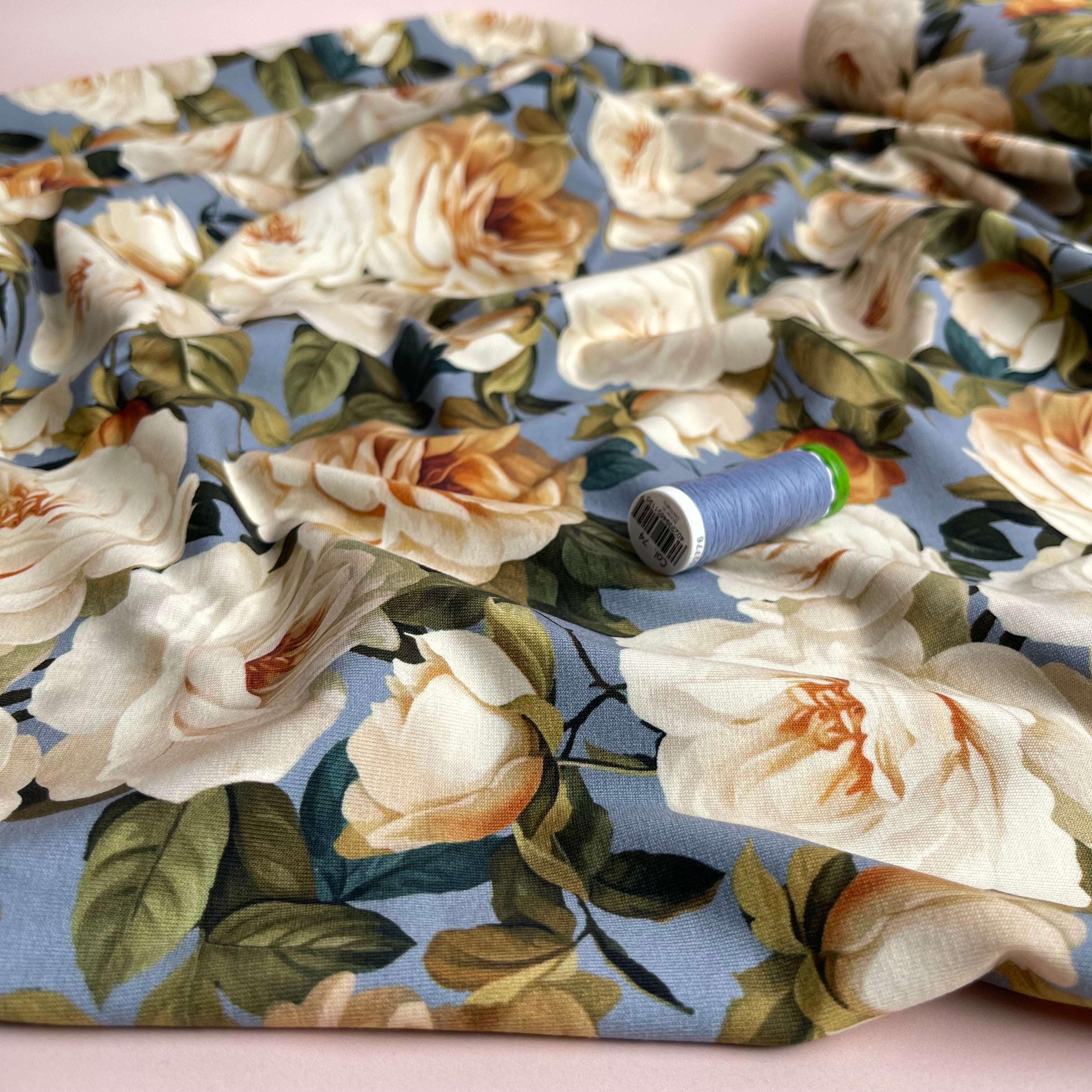 Danish Design - Roses on Blue Cotton Jersey