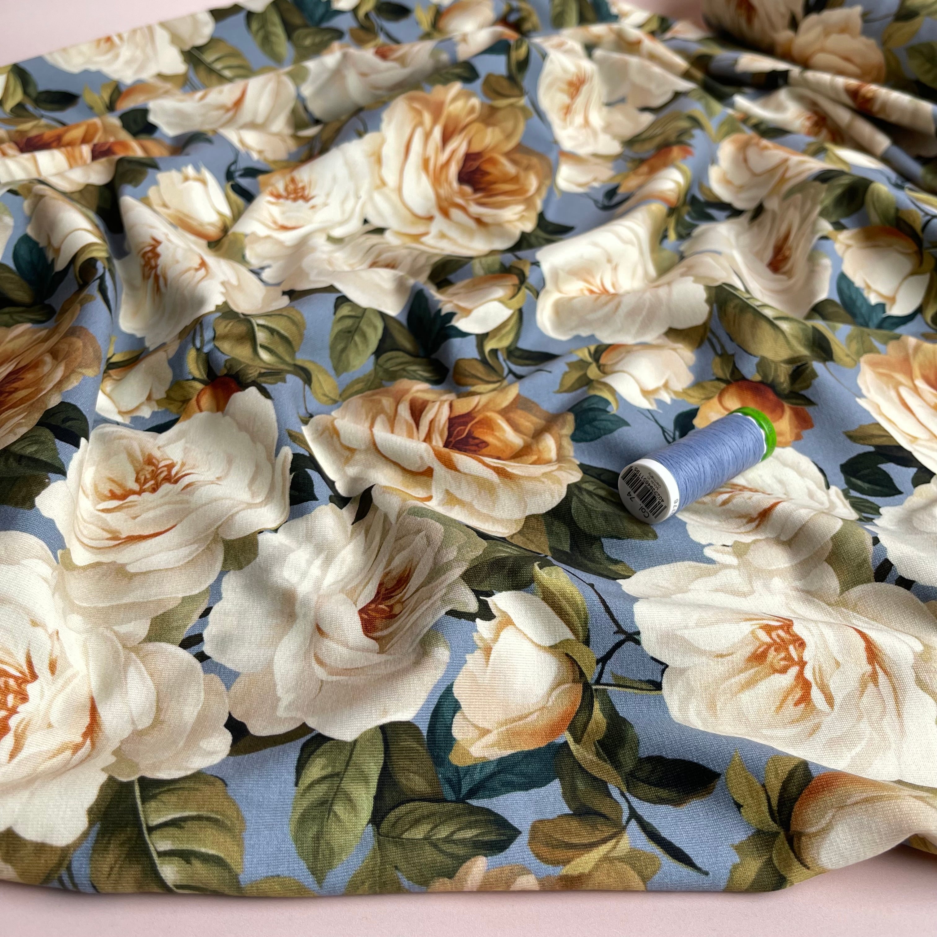 Danish Design - Roses on Blue Cotton Jersey