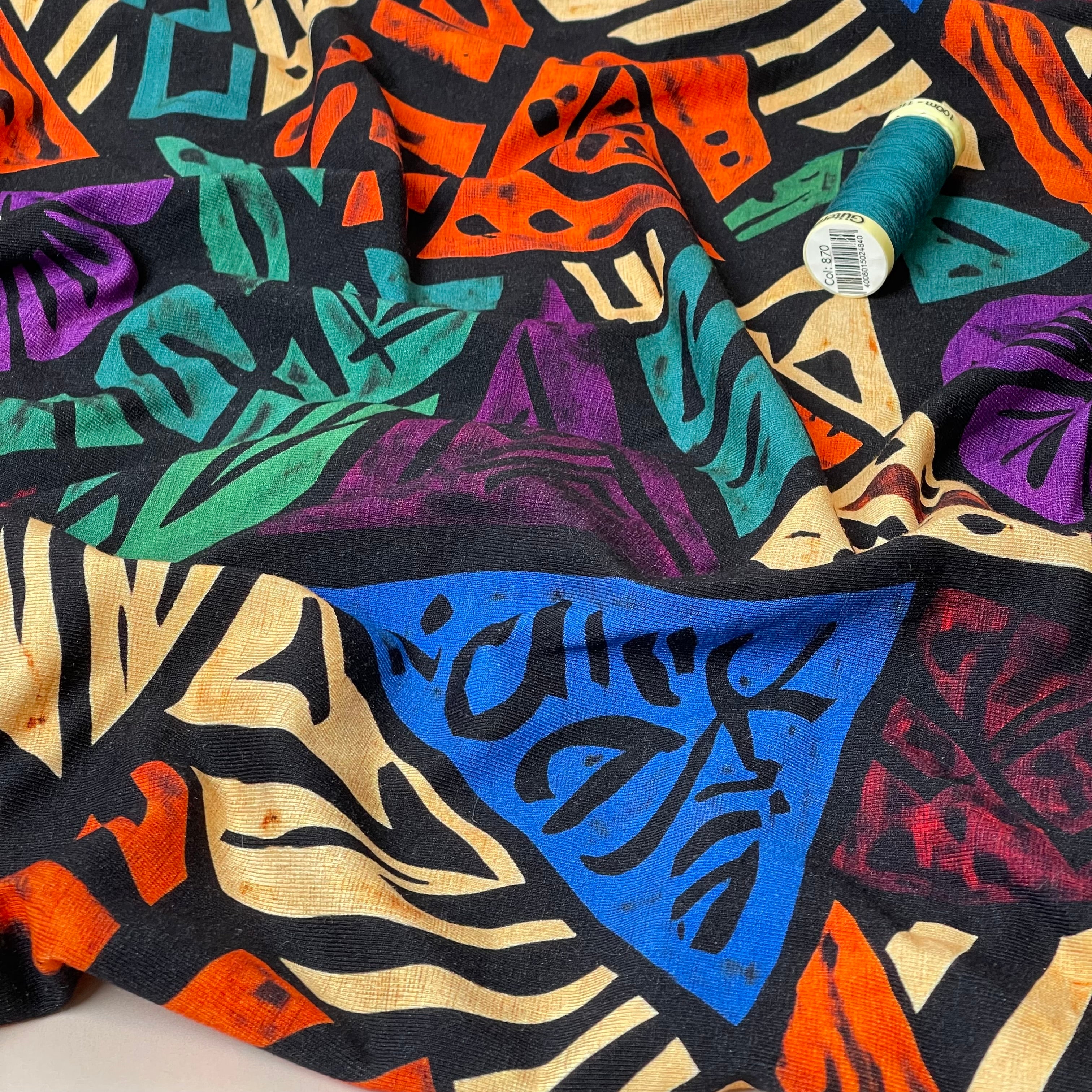 Abstract Shapes Black Viscose Jersey Fabric