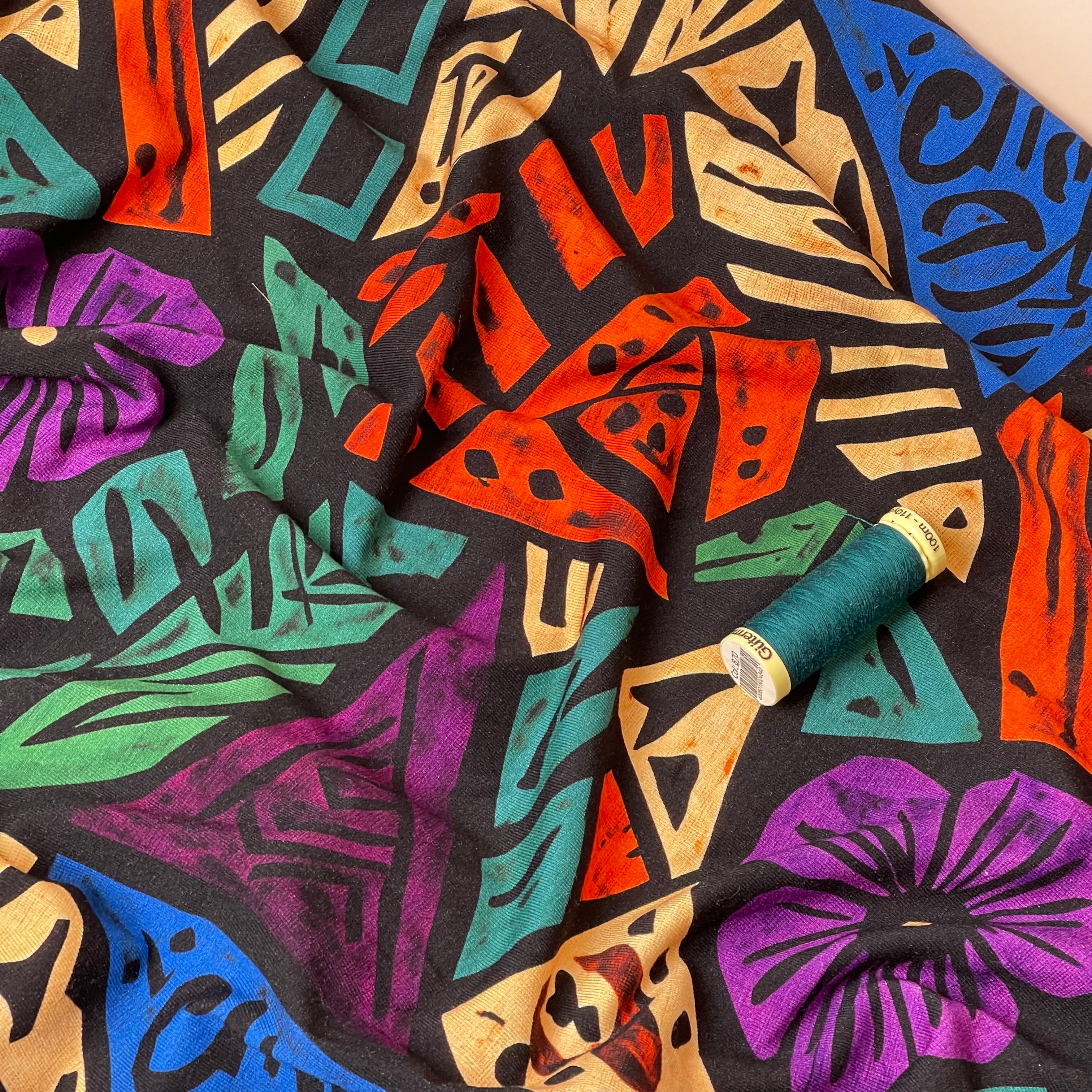 Abstract Shapes Black Viscose Jersey Fabric