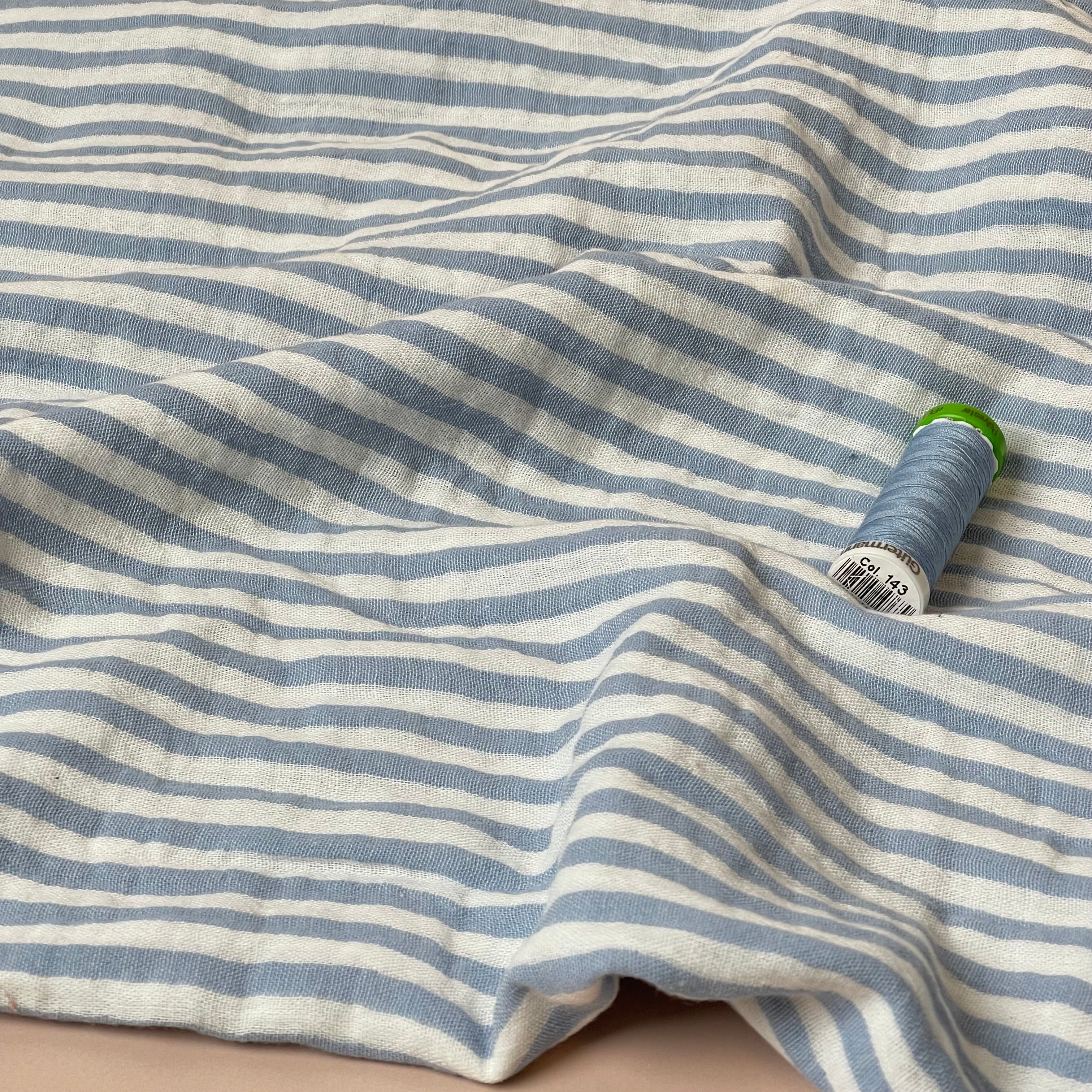 Yarn Dyed Stripes Cotton Double Gauze in Dusty Blue