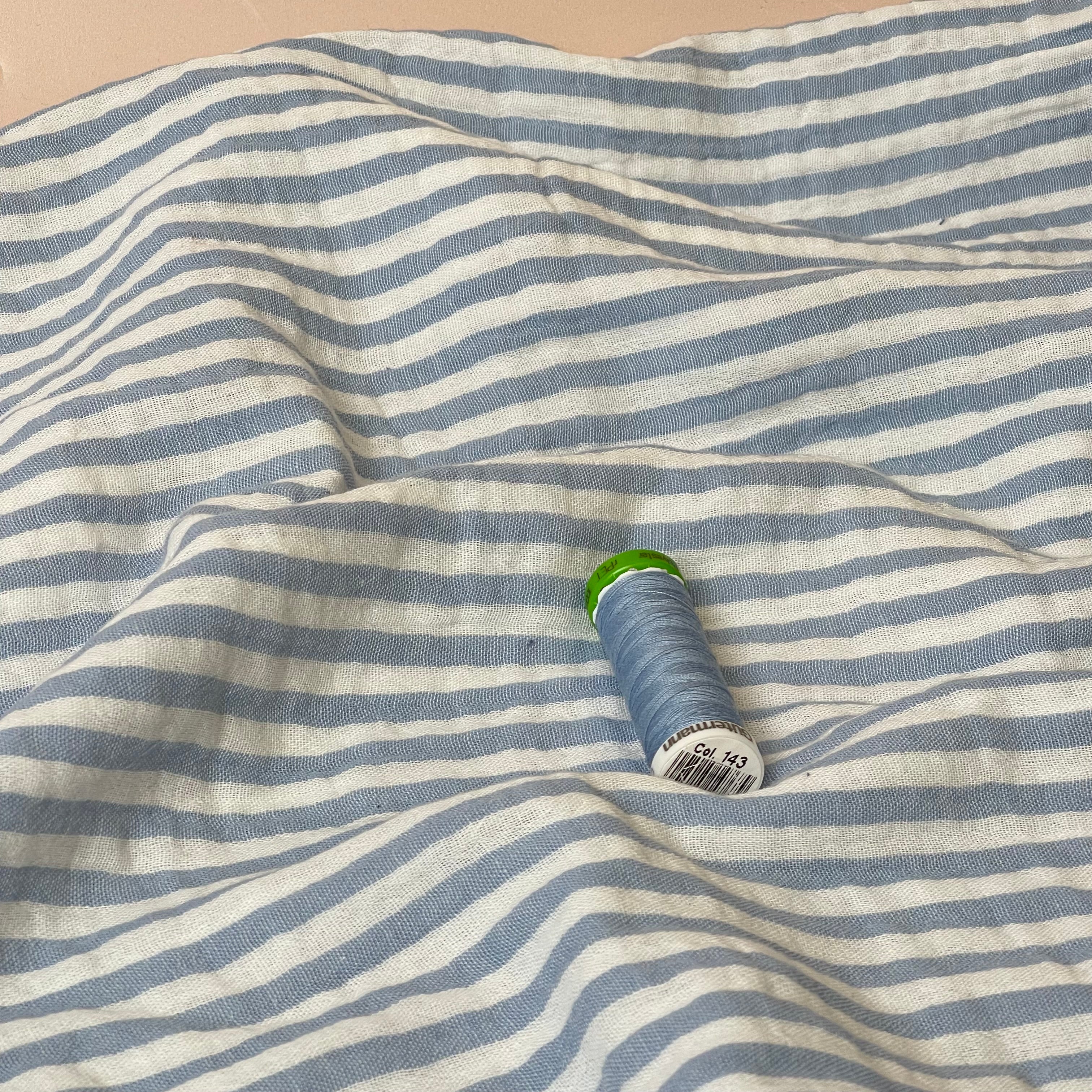 Yarn Dyed Stripes Cotton Double Gauze in Dusty Blue