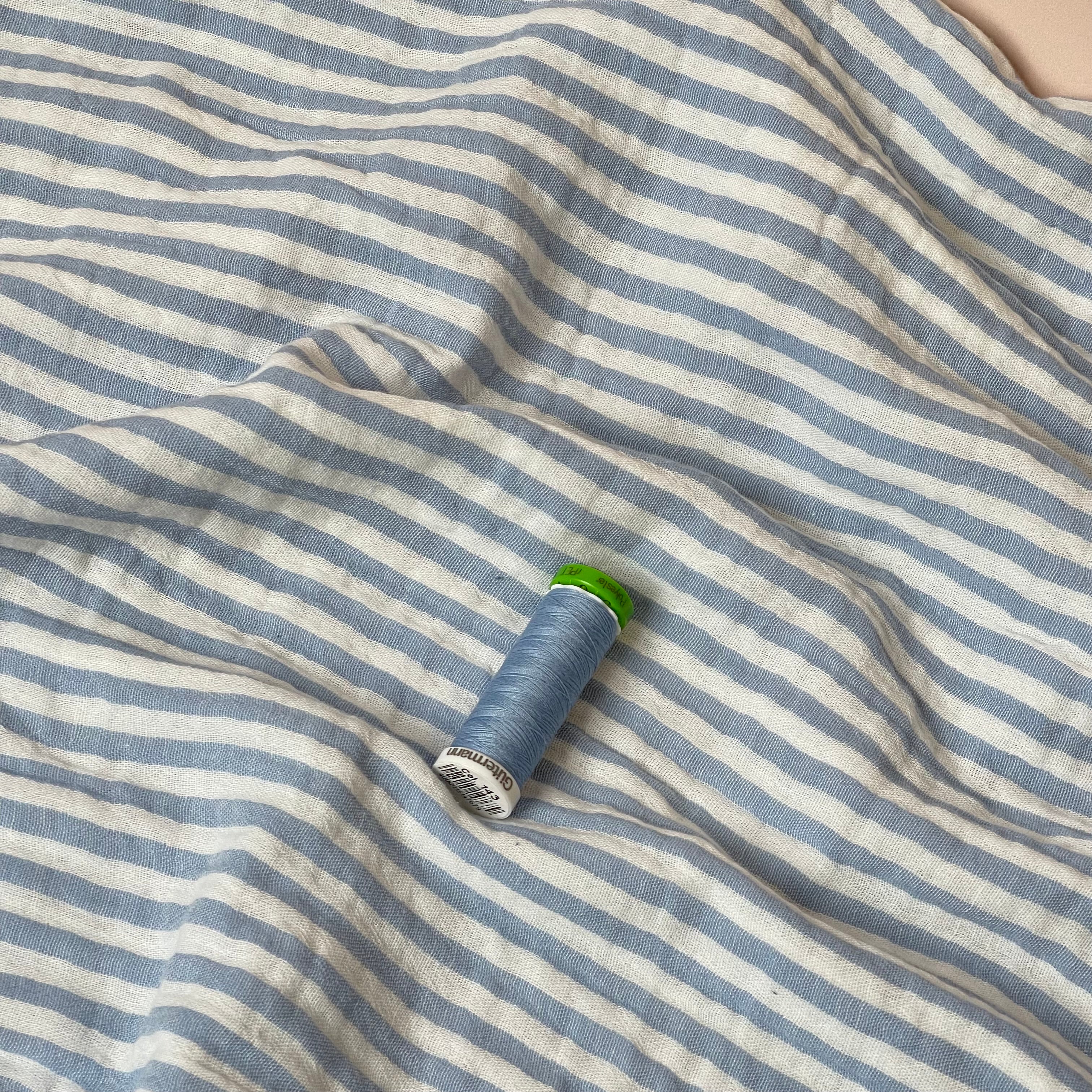 Yarn Dyed Stripes Cotton Double Gauze in Dusty Blue