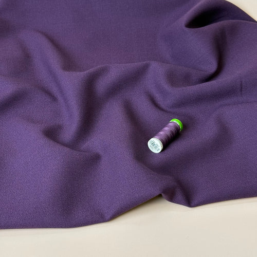 Deadstock Pure Wool Crepe Fabric in Purple