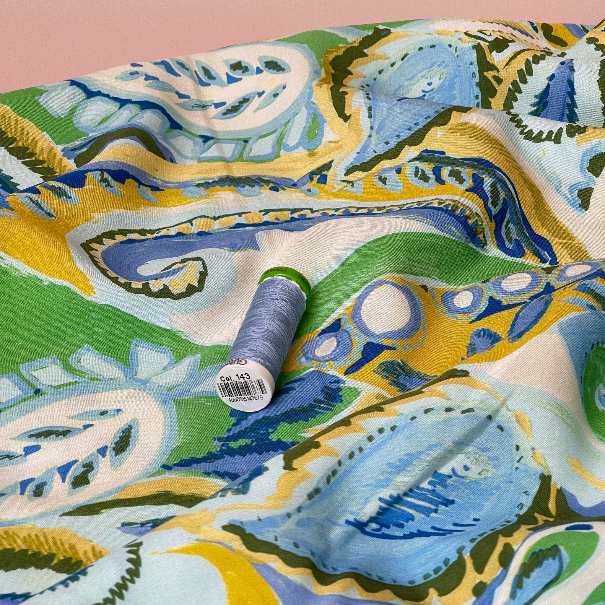 REMNANT 1 Metre Painted Paisley In Green Viscose Poplin Fabric remnant-1-metre-painted-paisley-in-green-viscose-poplin-fabric