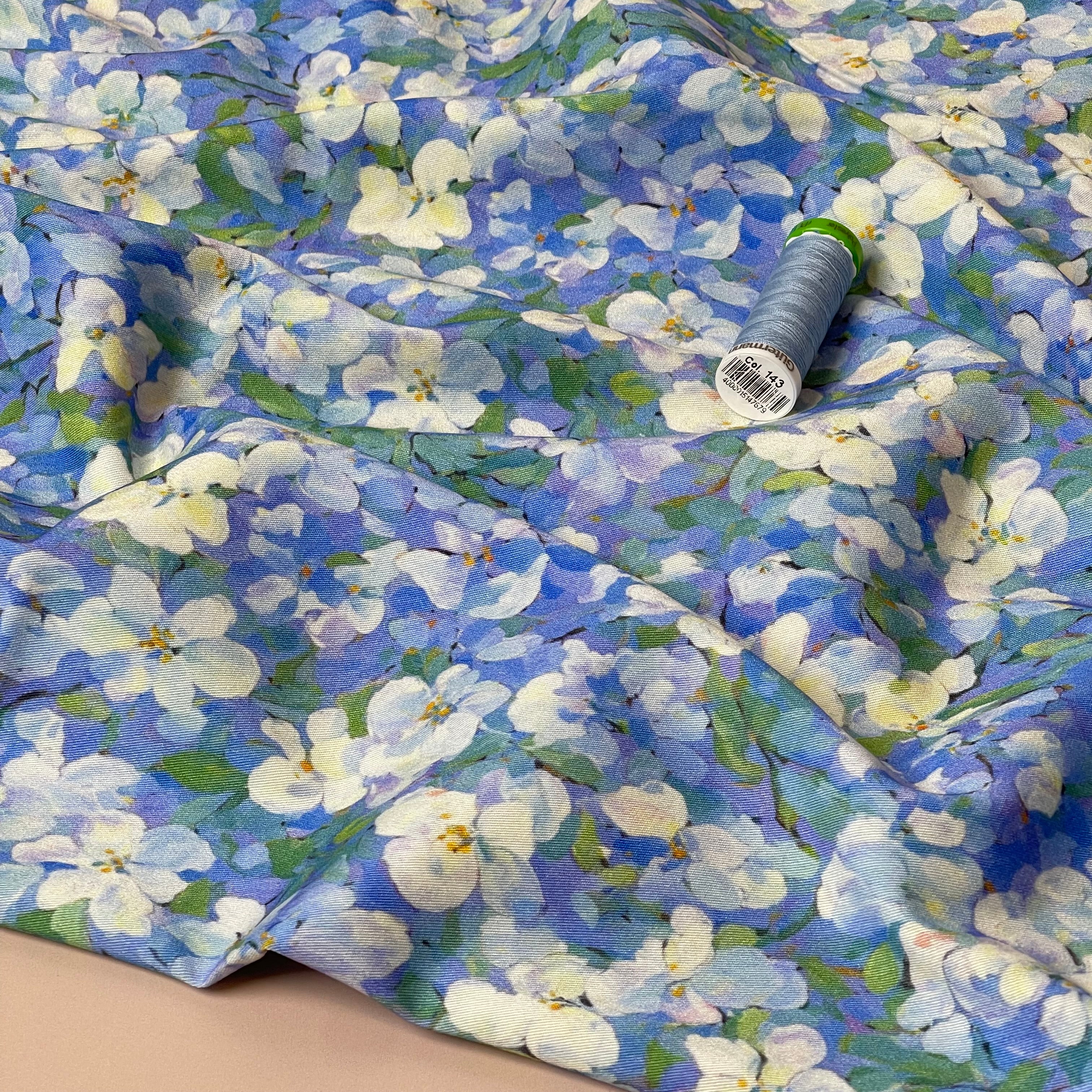 Rosella Blue Viscose Twill with Stretch