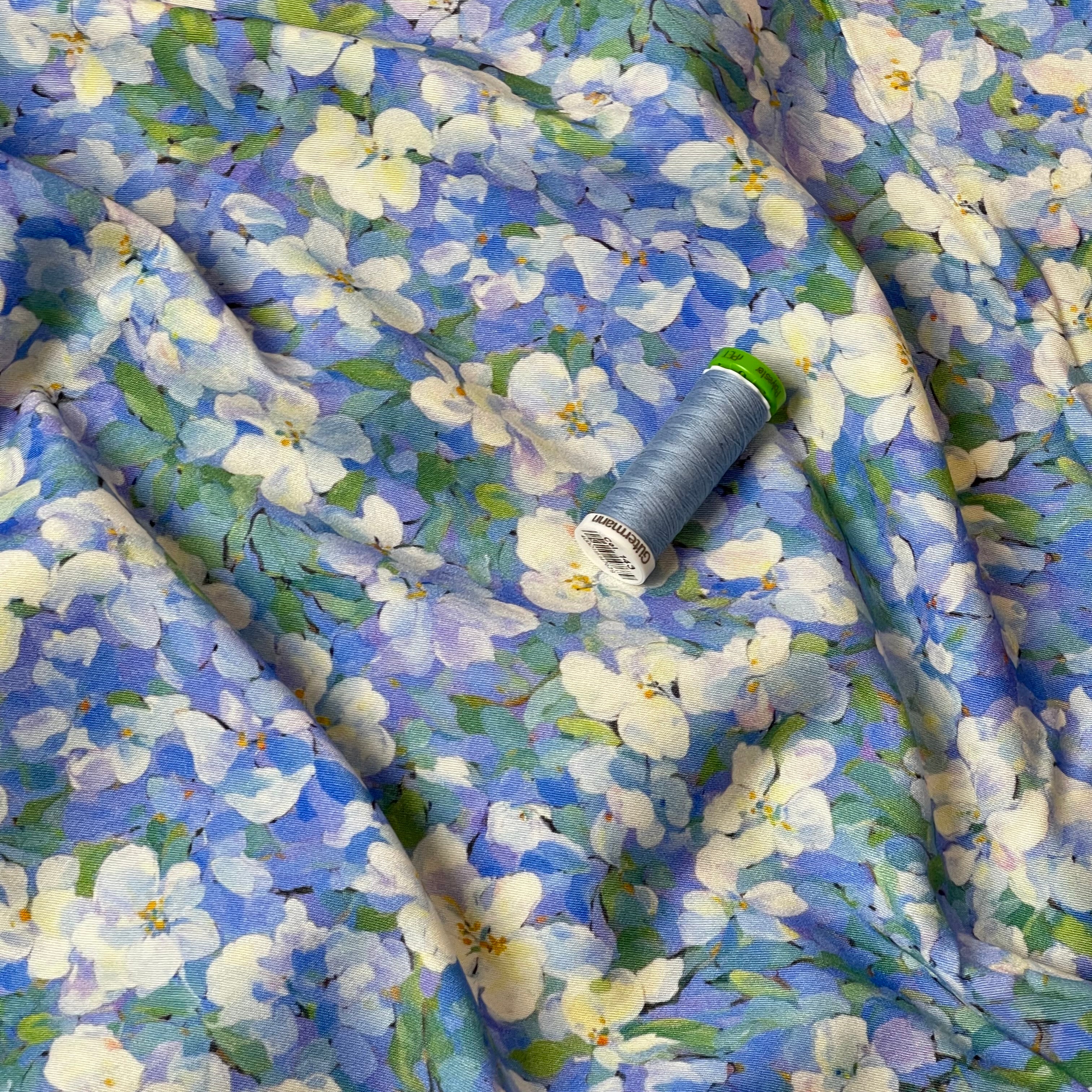 Rosella Blue Viscose Twill with Stretch