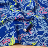 REMNANT 0.93 Metre - Leaves on Cobalt LENZING™ ECOVERO™ Viscose Fabric