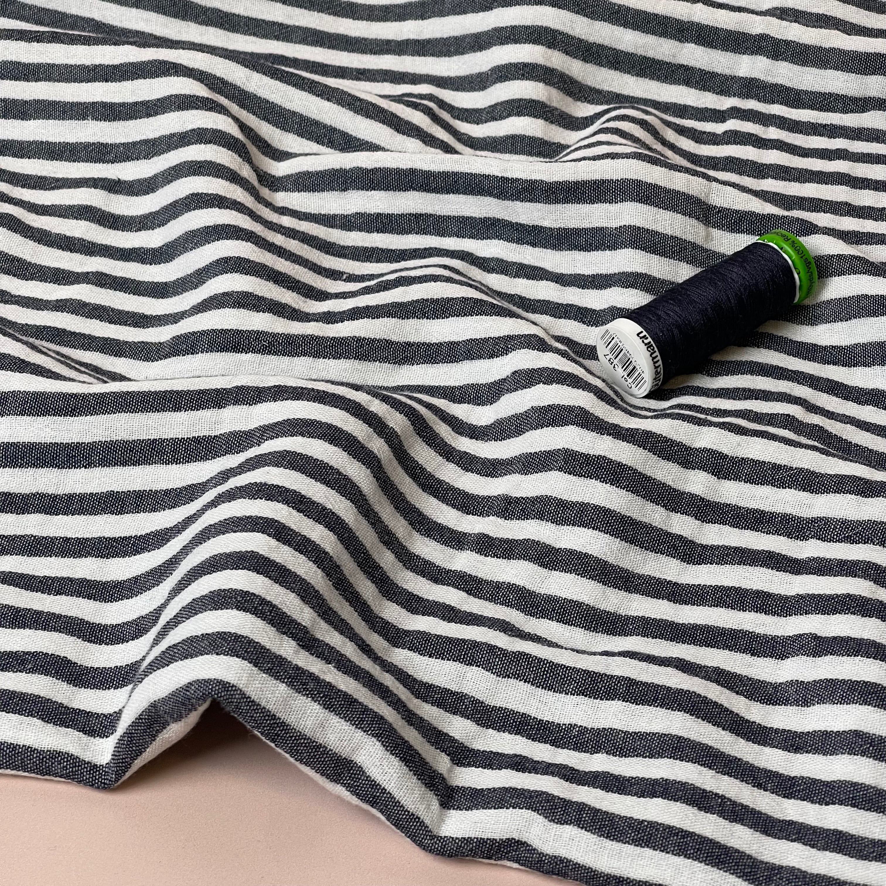 Yarn Dyed Stripes Cotton Double Gauze in Navy Blue