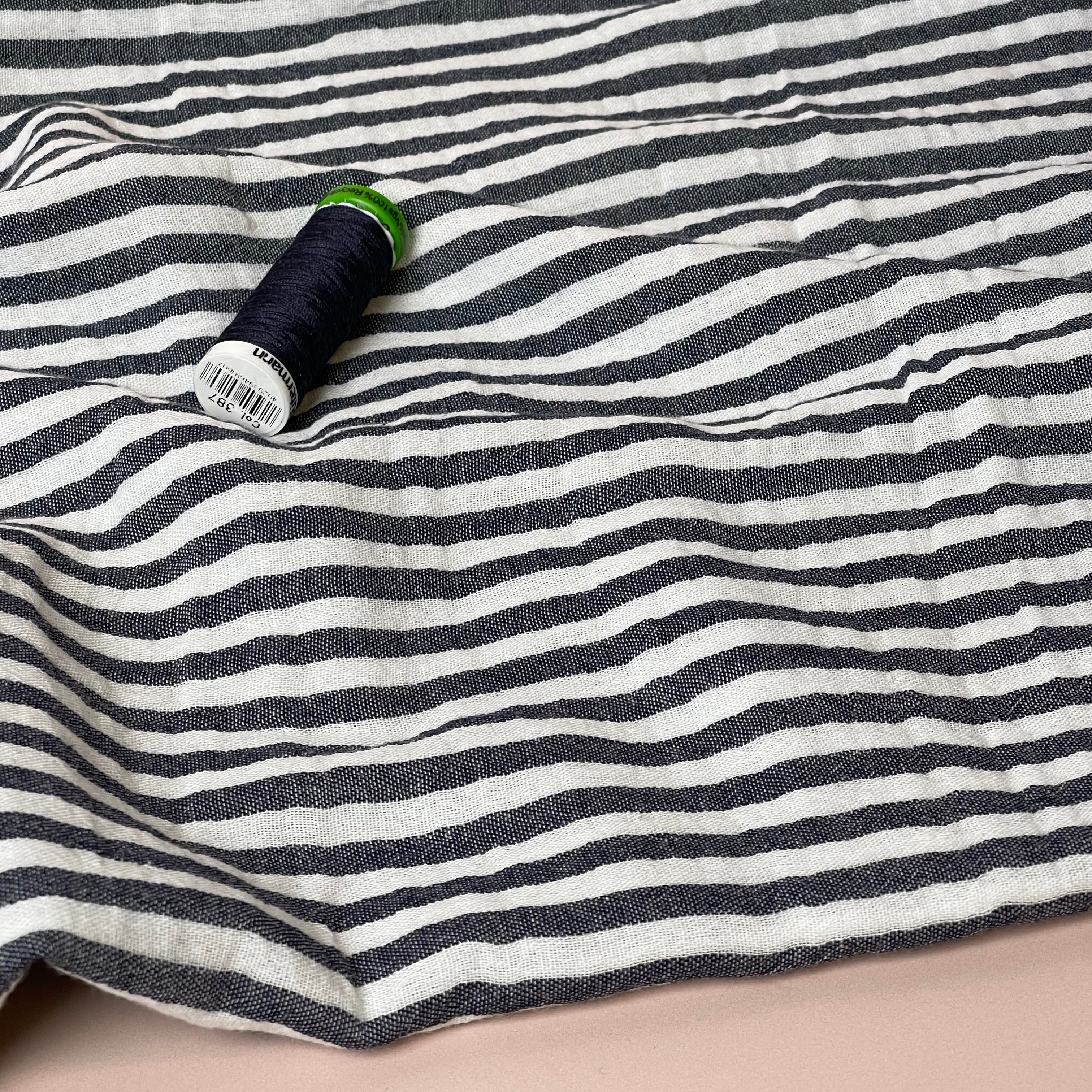 Yarn Dyed Stripes Cotton Double Gauze in Navy Blue