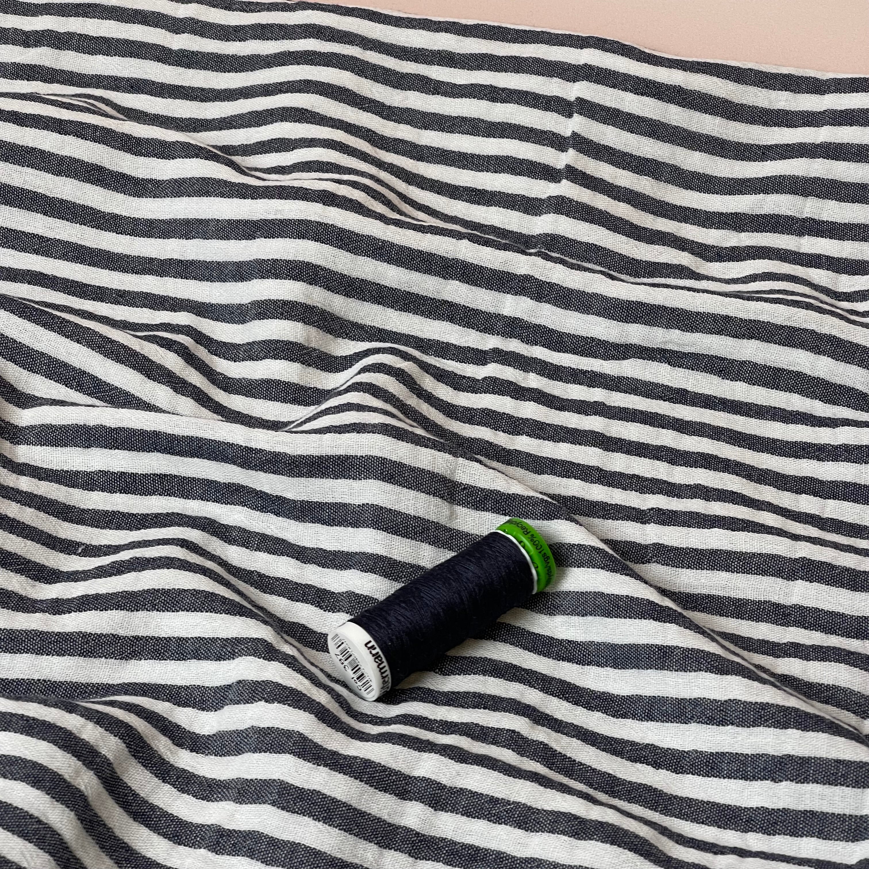 Yarn Dyed Stripes Cotton Double Gauze in Navy Blue