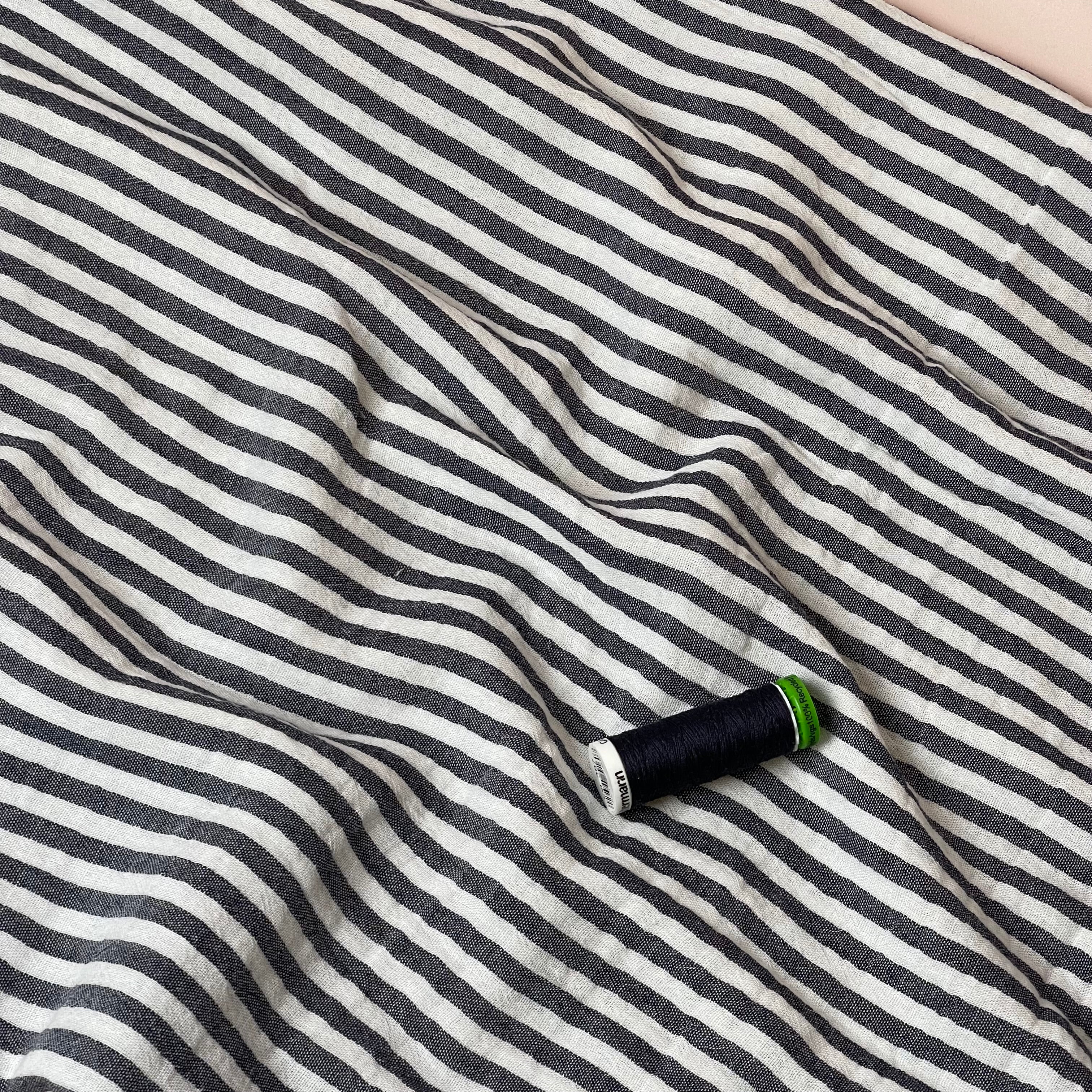 Yarn Dyed Stripes Cotton Double Gauze in Navy Blue