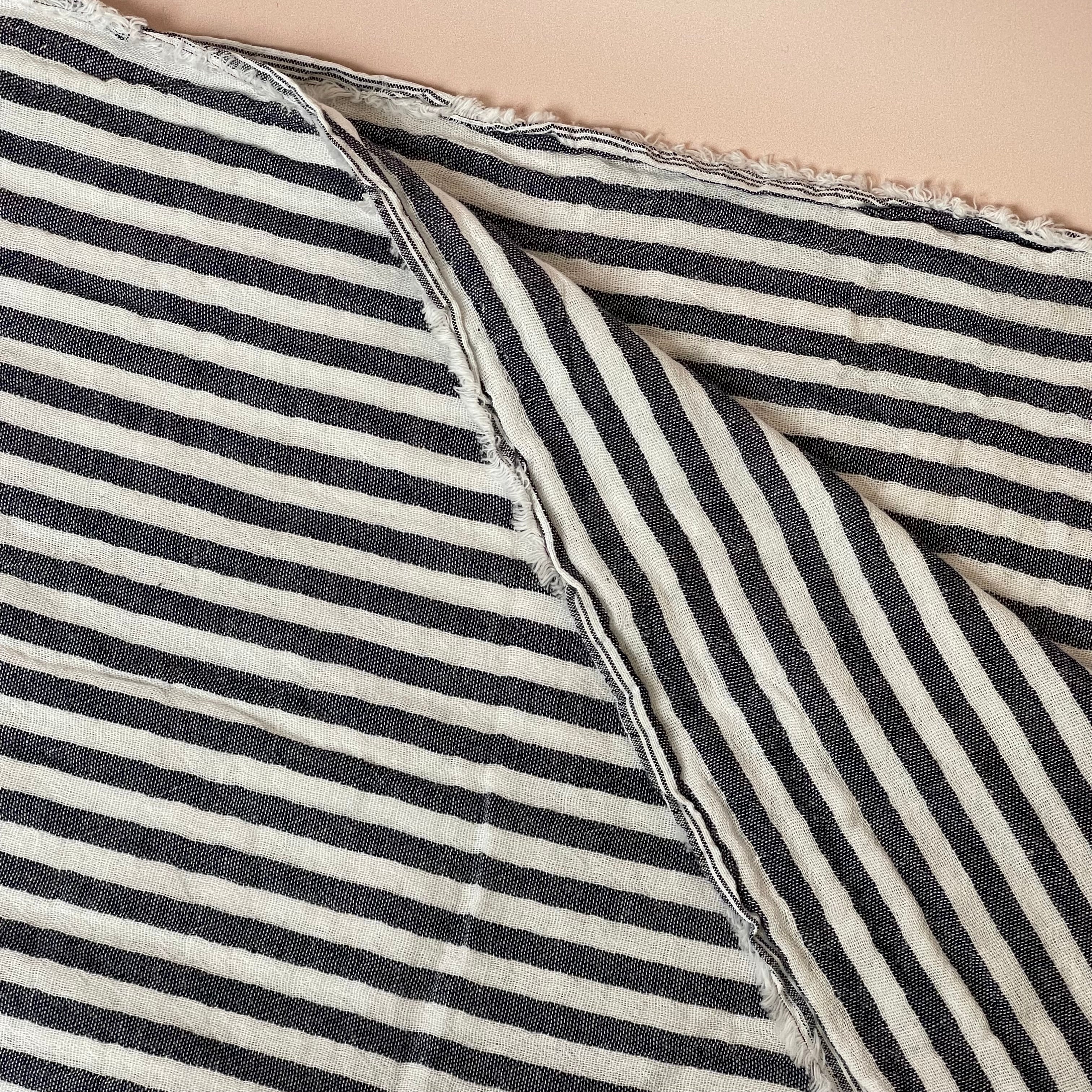 Yarn Dyed Stripes Cotton Double Gauze in Navy Blue